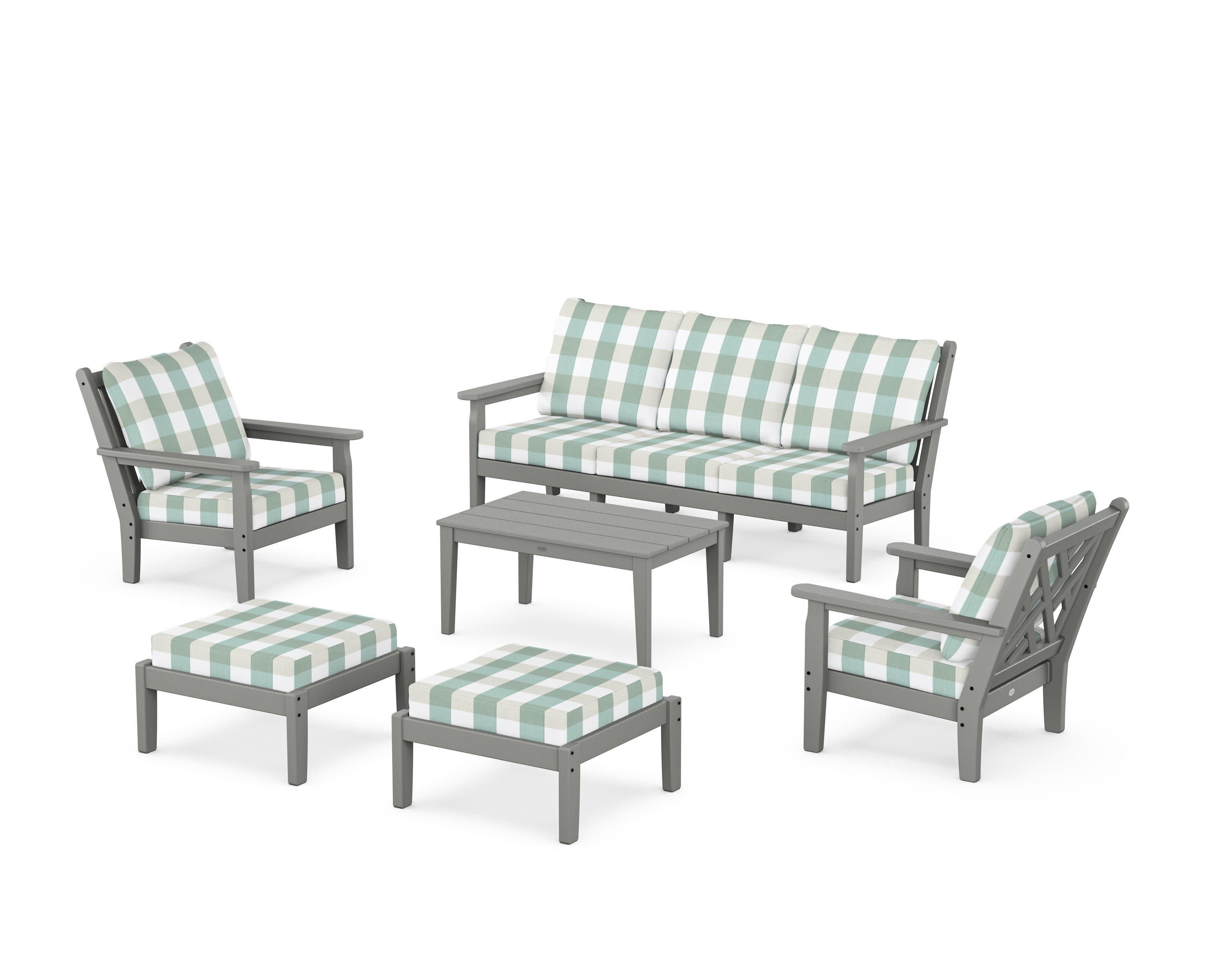 Chippendale 6-Piece Lounge Sofa Set in Slate Grey / Buffalo Plaid Glacier Spa