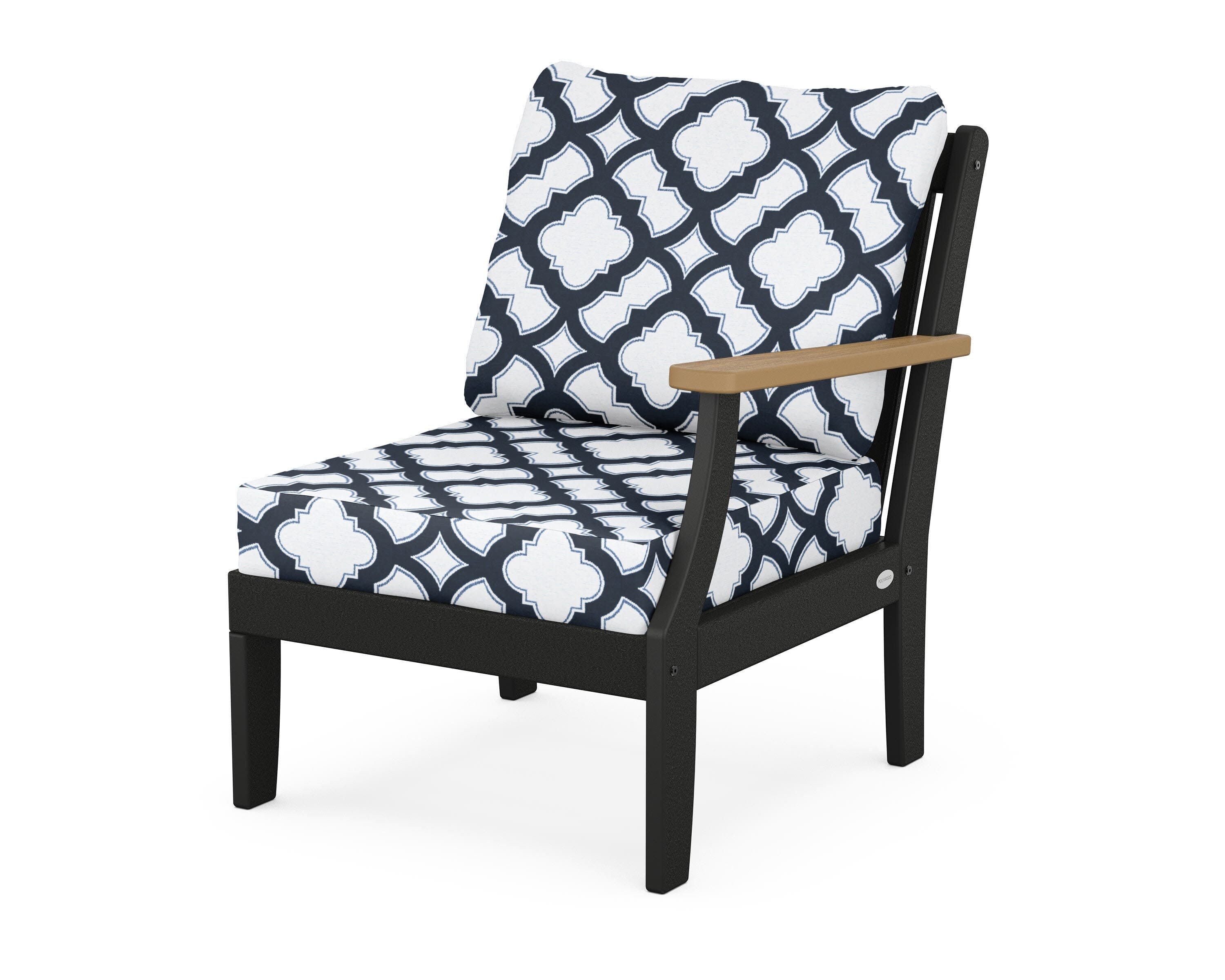 Braxton Modular Right Arm Chair in Black / Natural / Trellis Marine Indigo