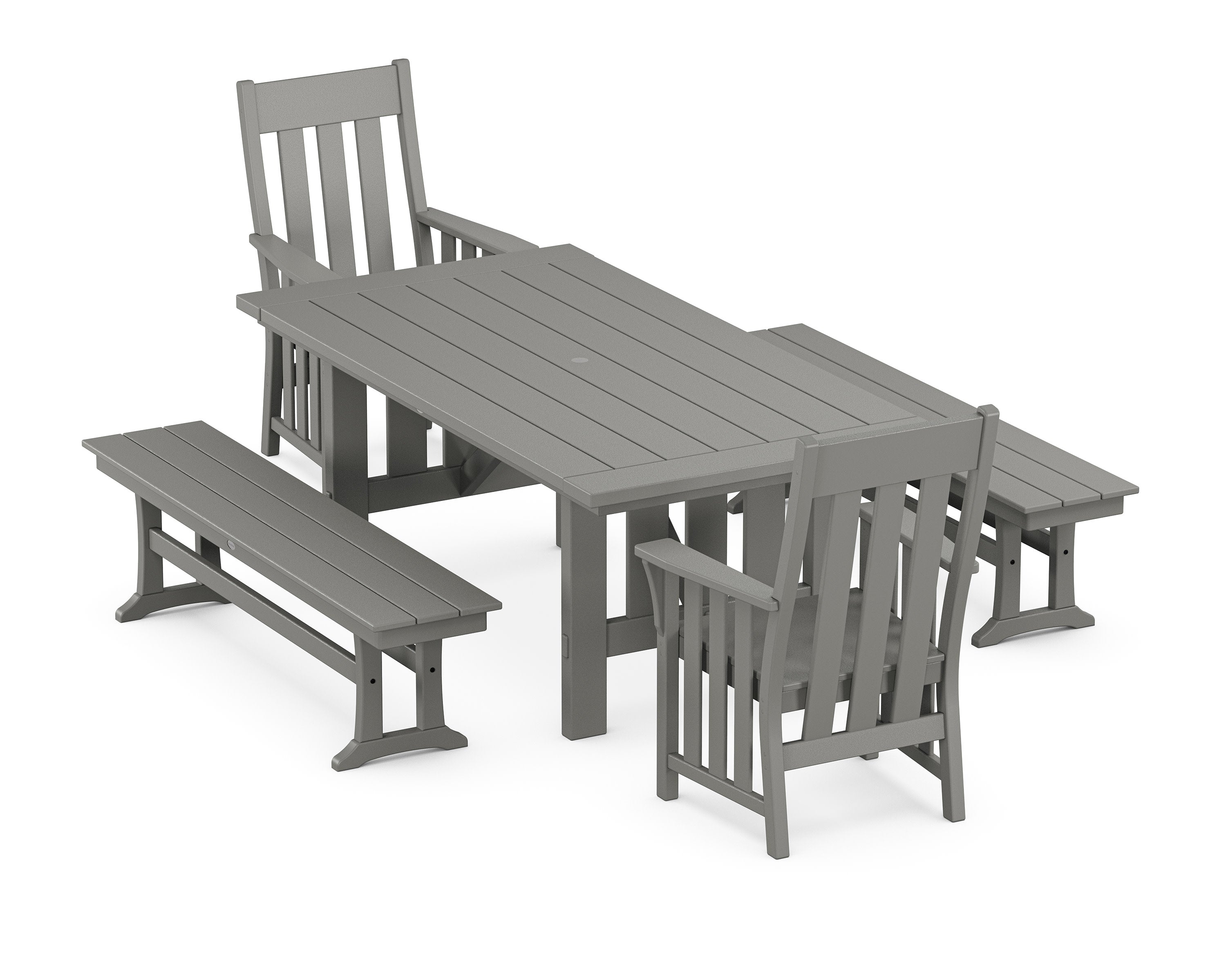 Acadia 5-Piece Dining Set with Benches in Slate Grey