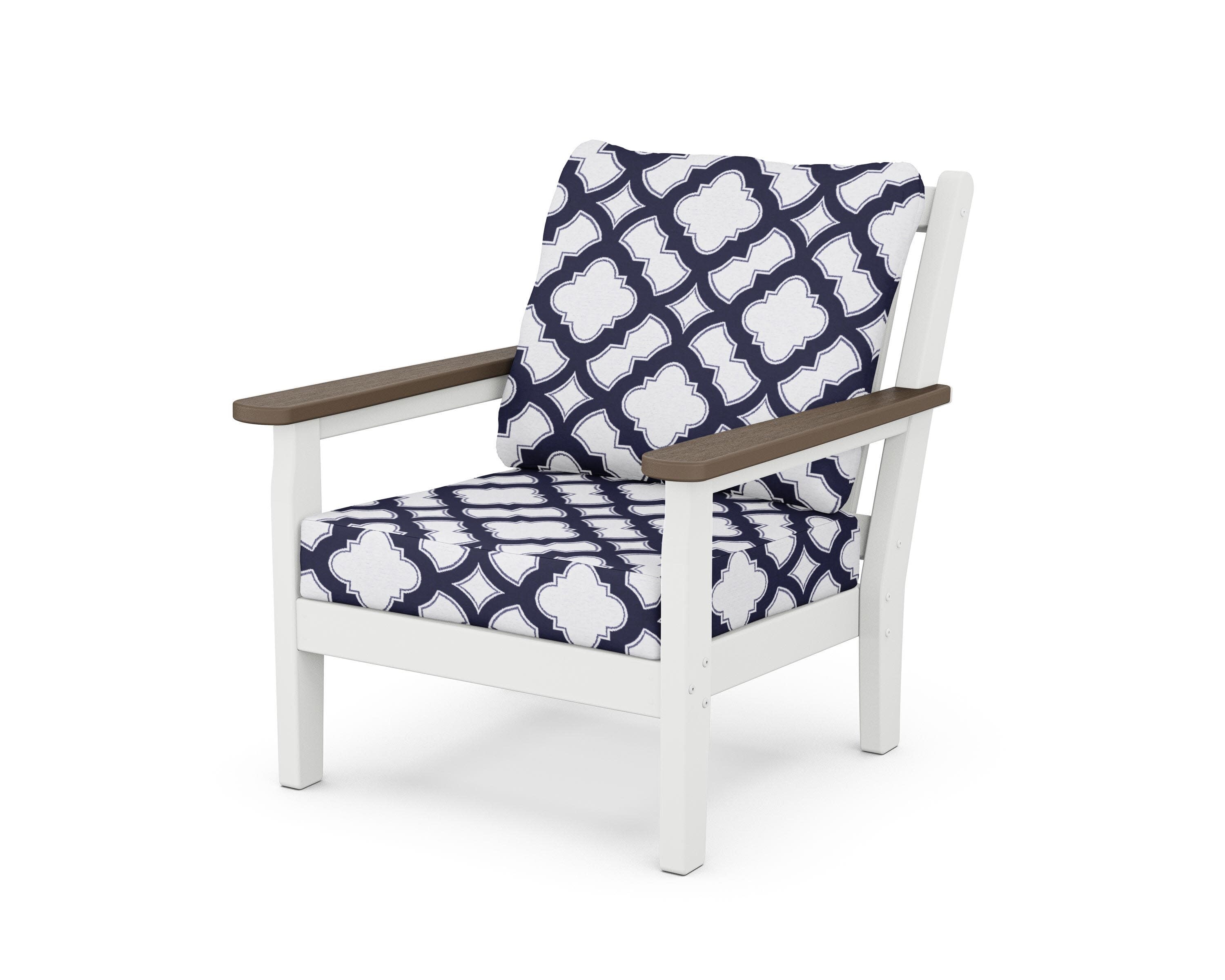 Chippendale Deep Seating Chair in White / Kona / Trellis Navy