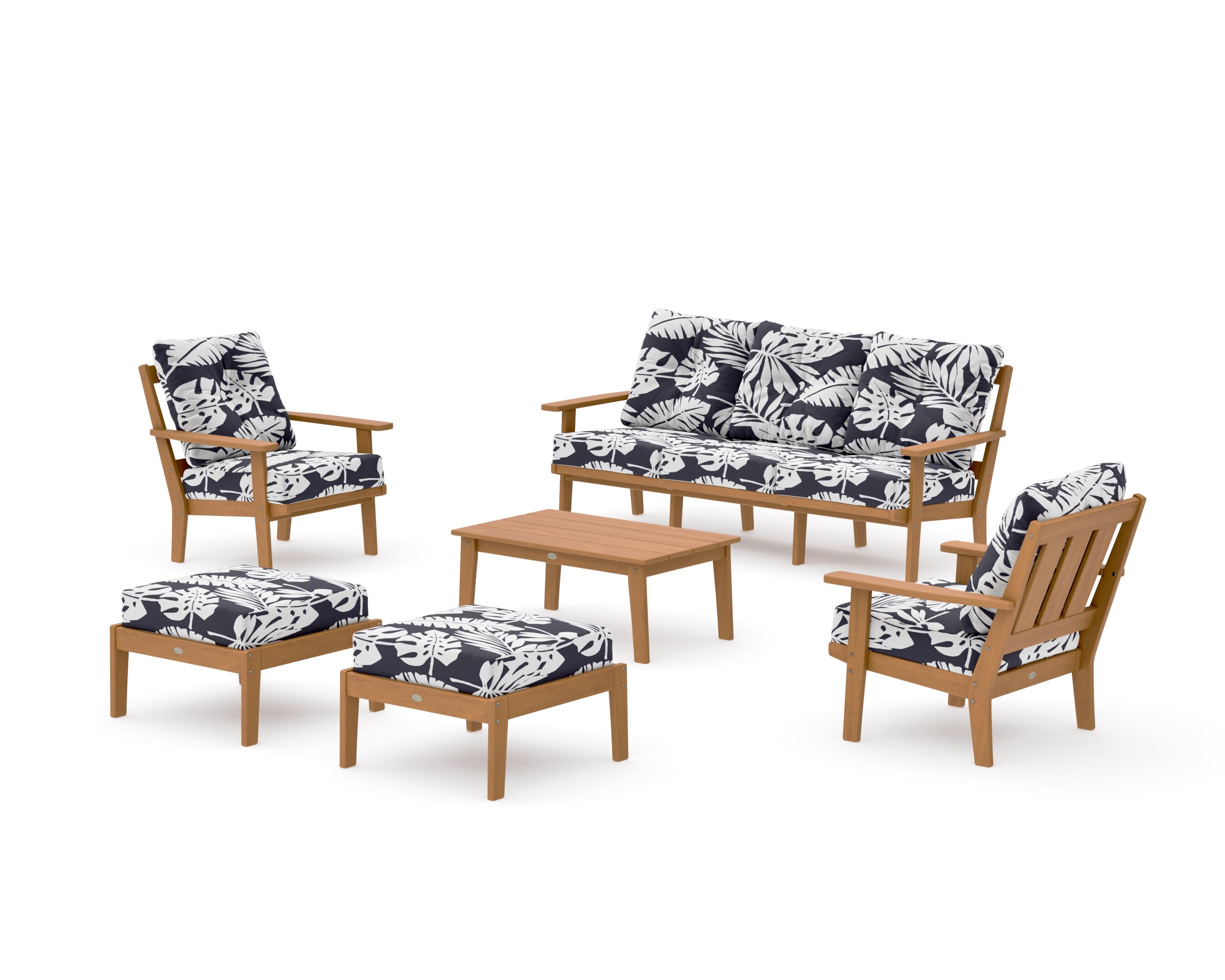 Oxford 6-Piece Lounge Sofa Set in Natural / Leaf Navy