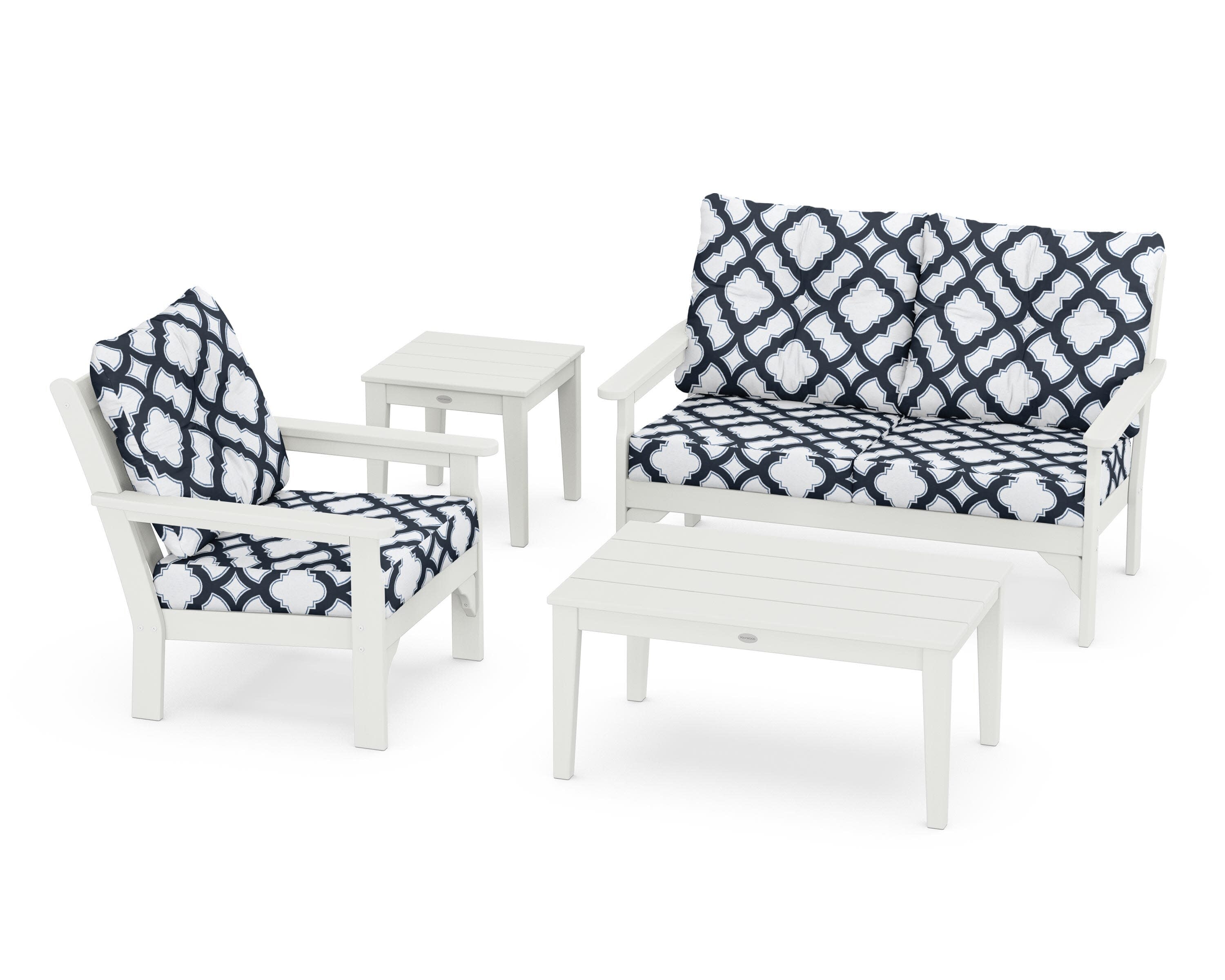 Vineyard 4-Piece Deep Seating Set in Vintage White / Trellis Marine Indigo