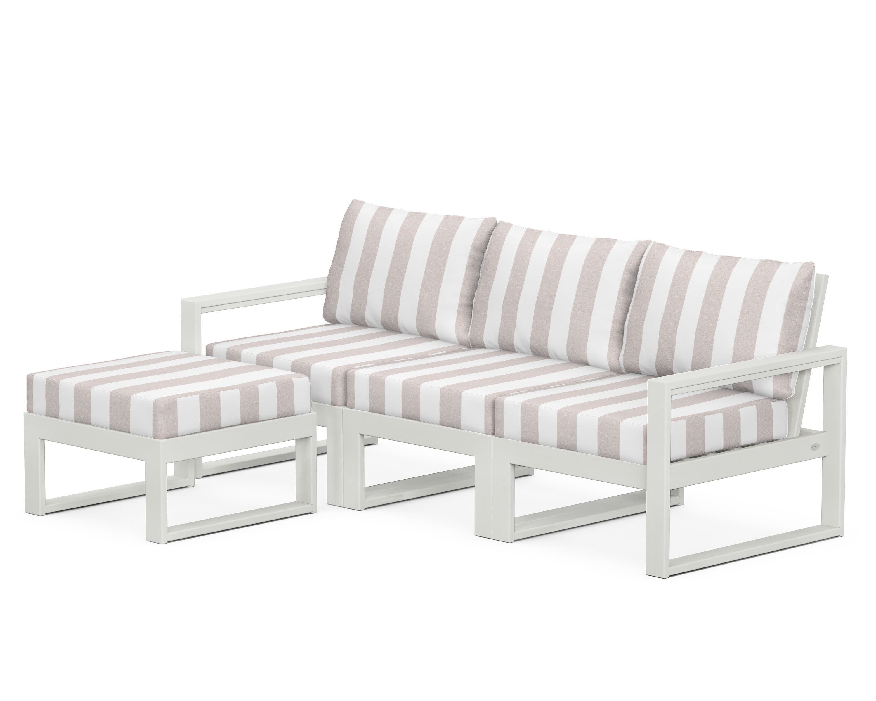 EDGE 4-Piece Modular Deep Seating Set with Ottoman in Vintage White / Cabana Stripe Dune Burlap