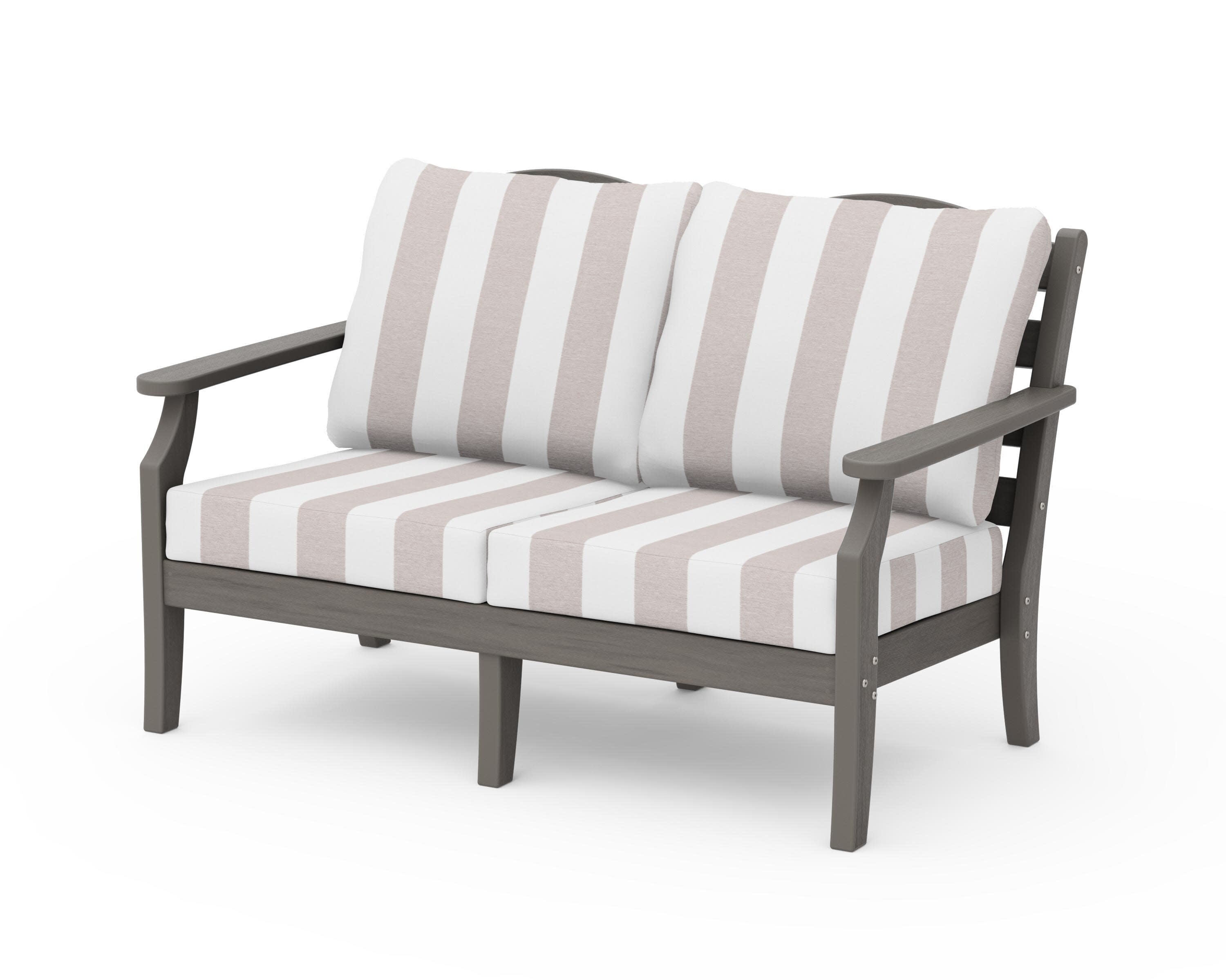 Savannah Deep Seating Loveseat in Driftwood / Cabana Stripe Dune Burlap