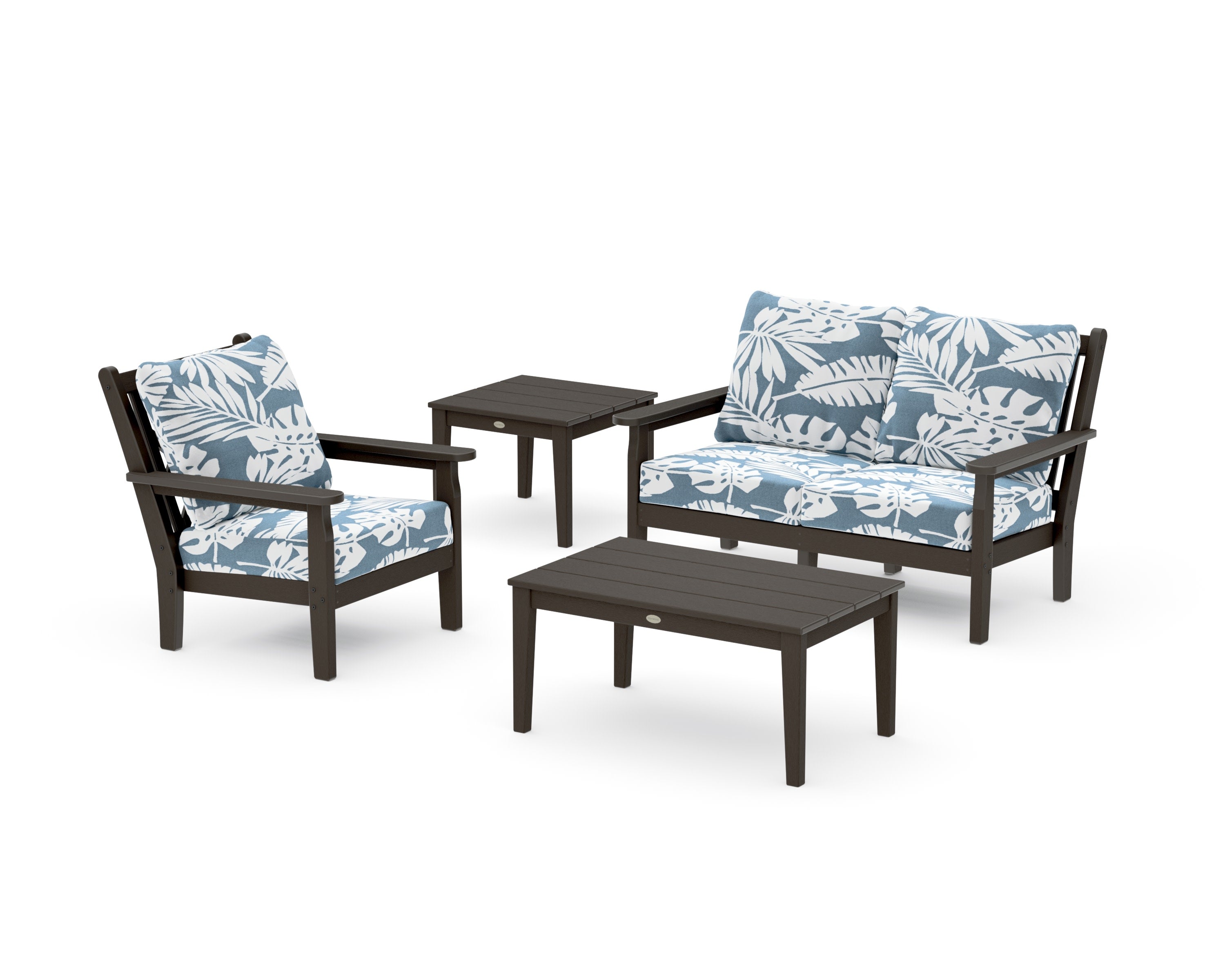 Chippendale 4-Piece Deep Seating Set in Vintage Coffee / Leaf Sky Blue
