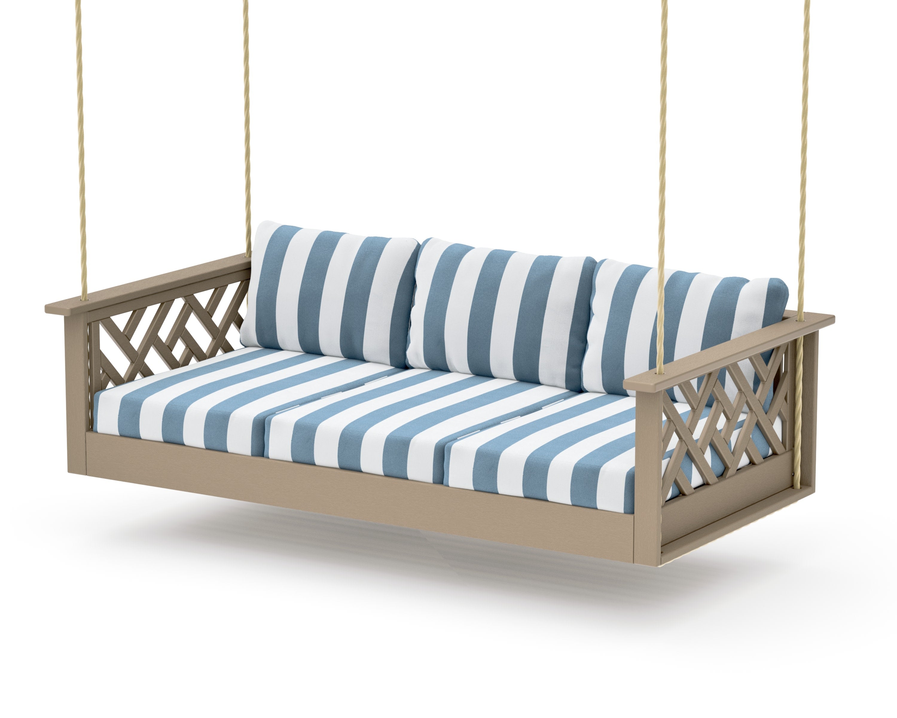 Chippendale Daybed Swing in Vintage Sahara / Cabana Stripe Sky Blue