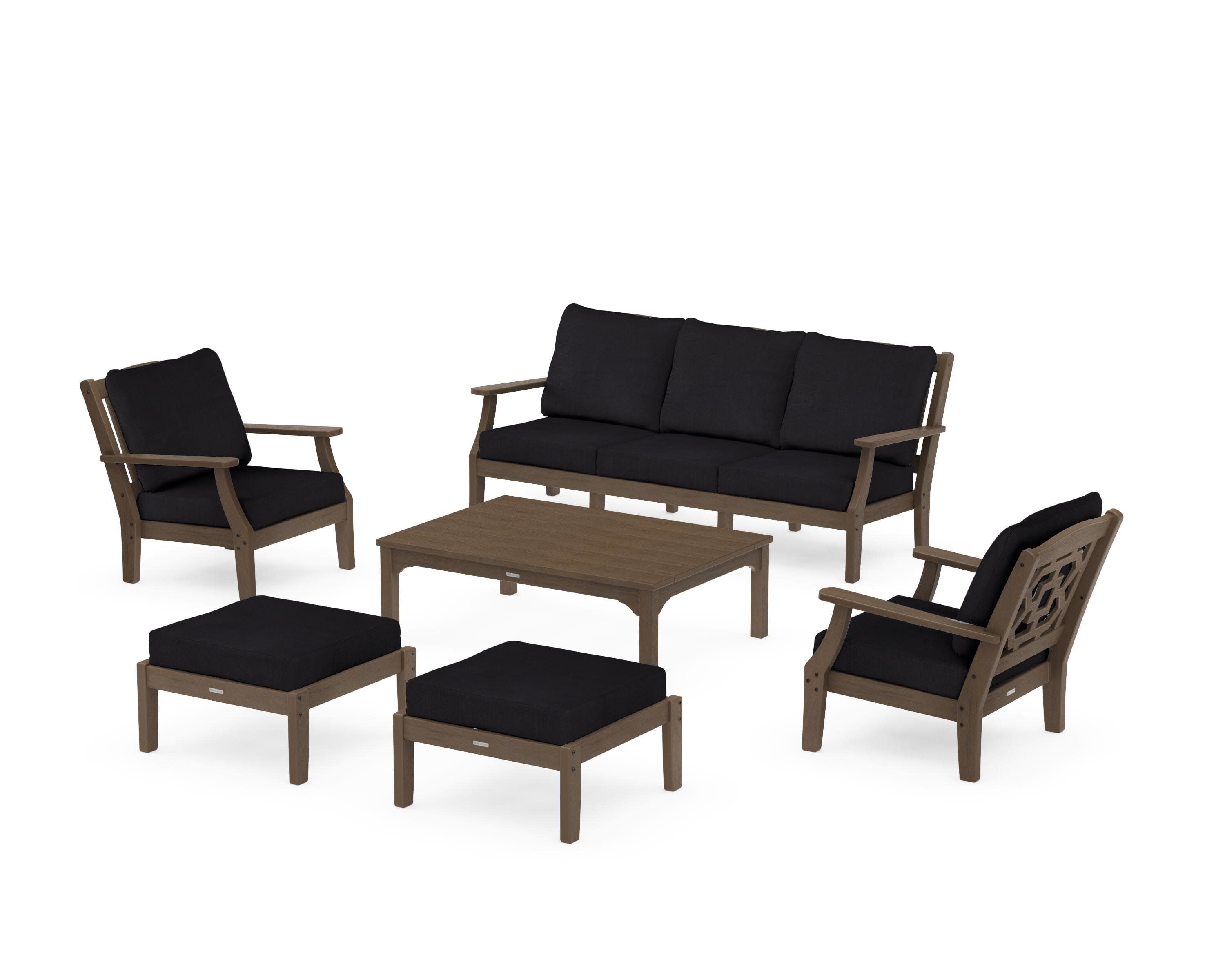 Chinoiserie 6-Piece Lounge Sofa Set in Kona / Midnight Linen