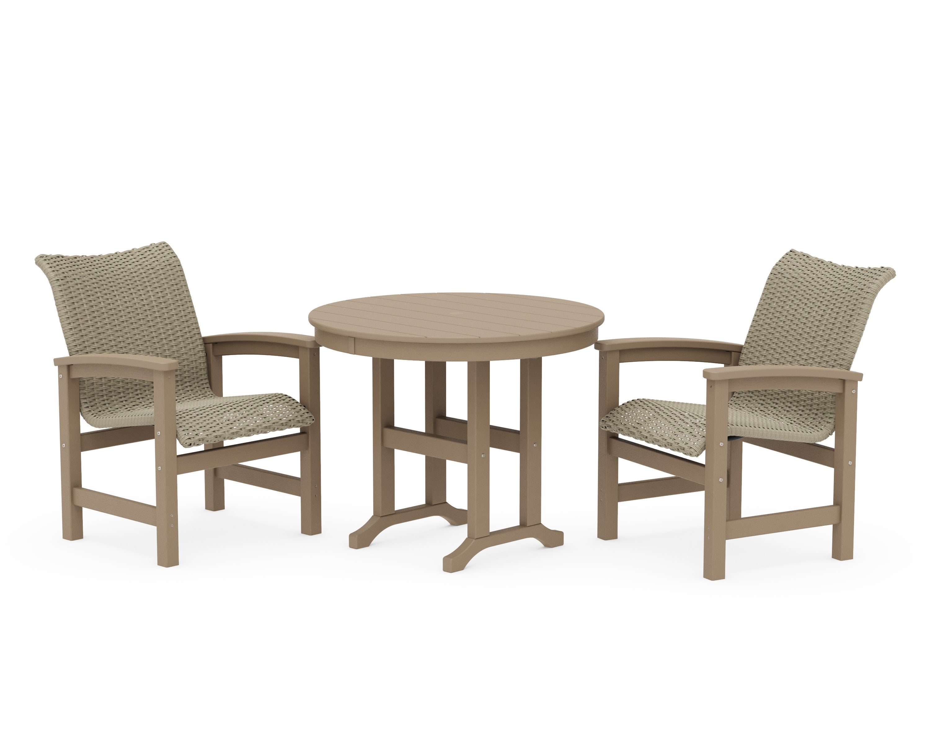 Coastal Woven 3-Piece Farmhouse Dining Set in Vintage Sahara / Dune Grass