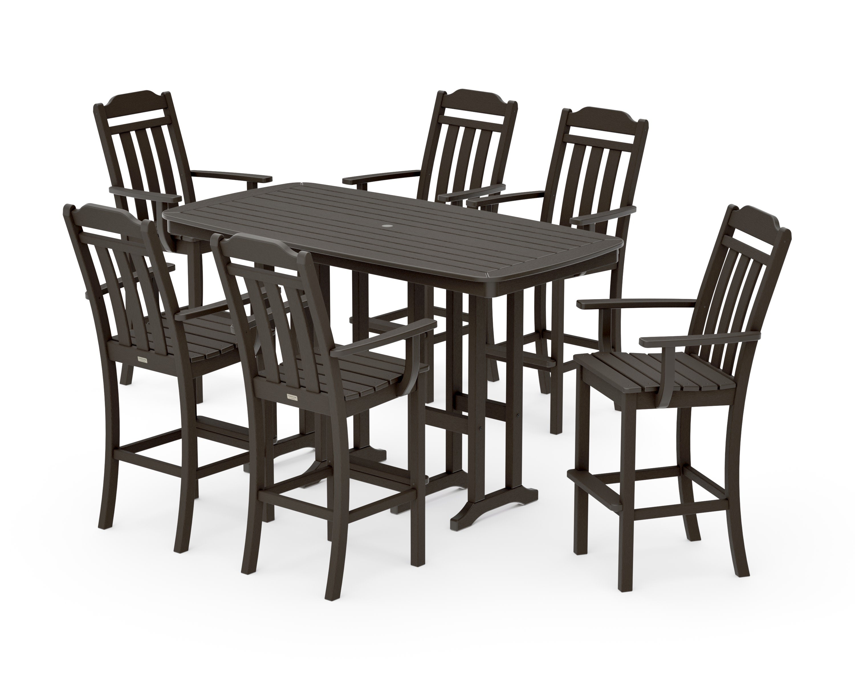 Cottage Arm Chair 7-Piece Bar Set in Vintage Coffee