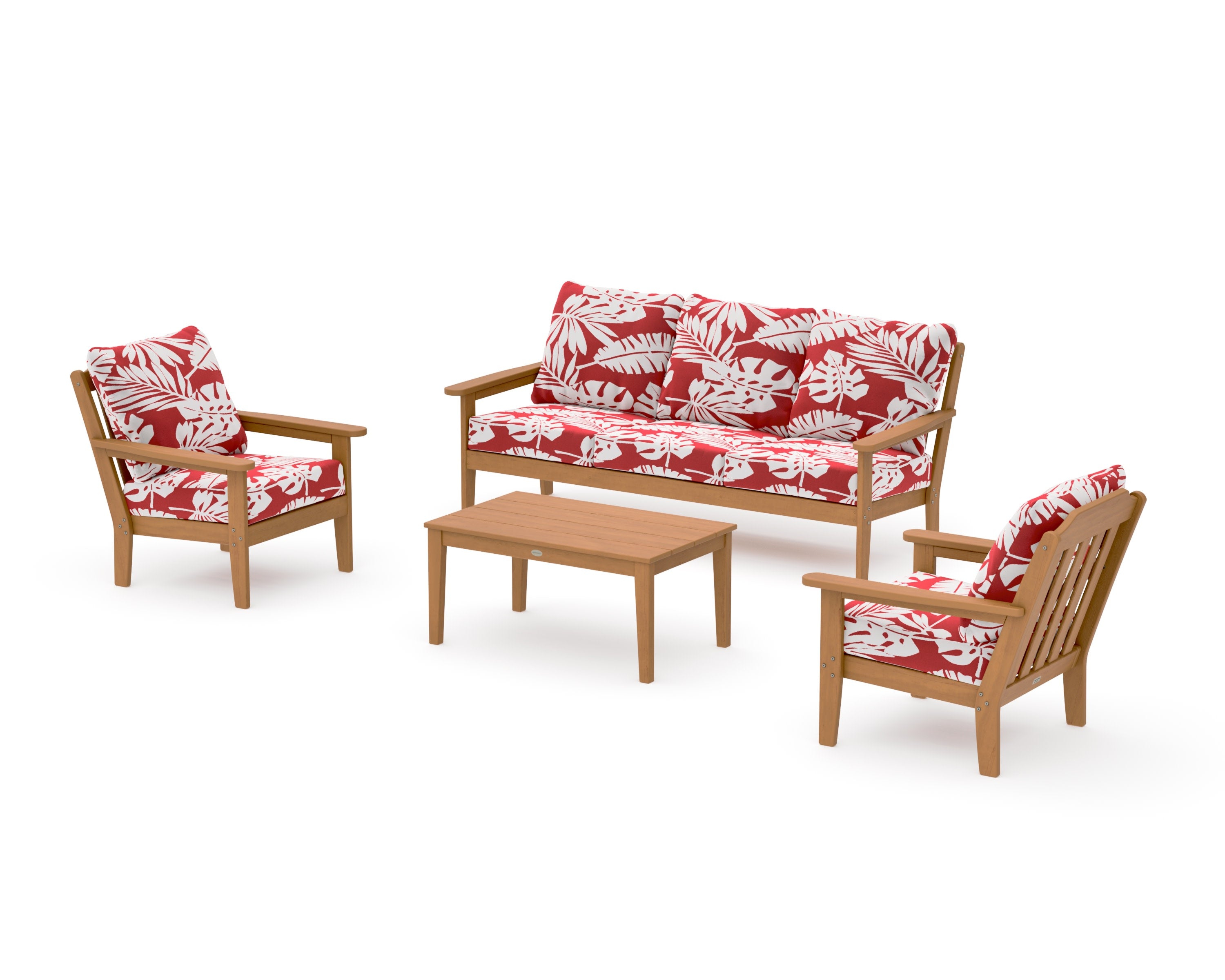 Cottage 4-Piece Deep Seating Set with Sofa in Natural / Leaf Crimson