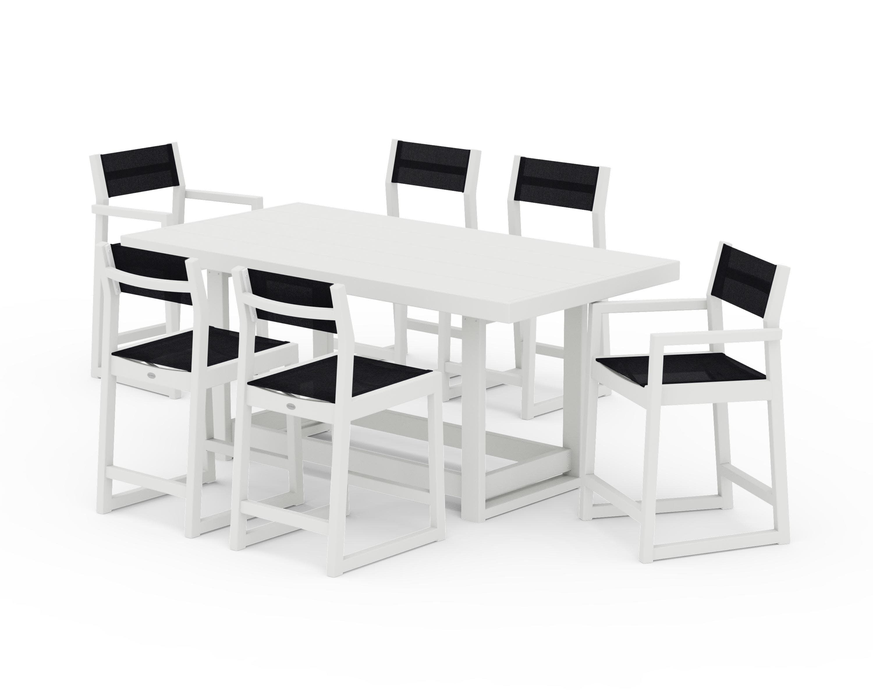 EDGE Sling 7-Piece Counter Table Set in Vintage White / Black Sling
