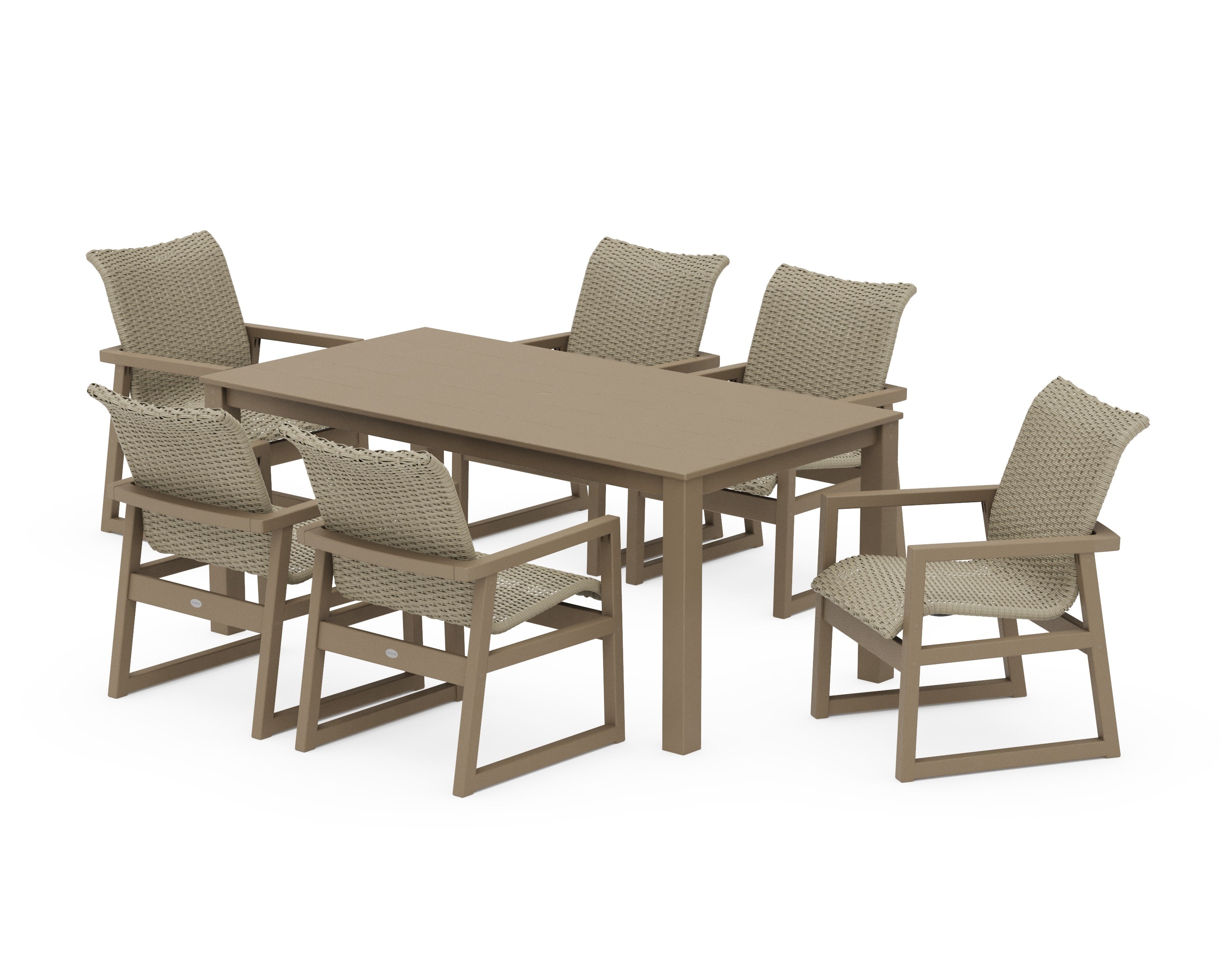 EDGE Woven Arm Chair 7-Piece Parsons Dining Set in Vintage Sahara / Dune Grass