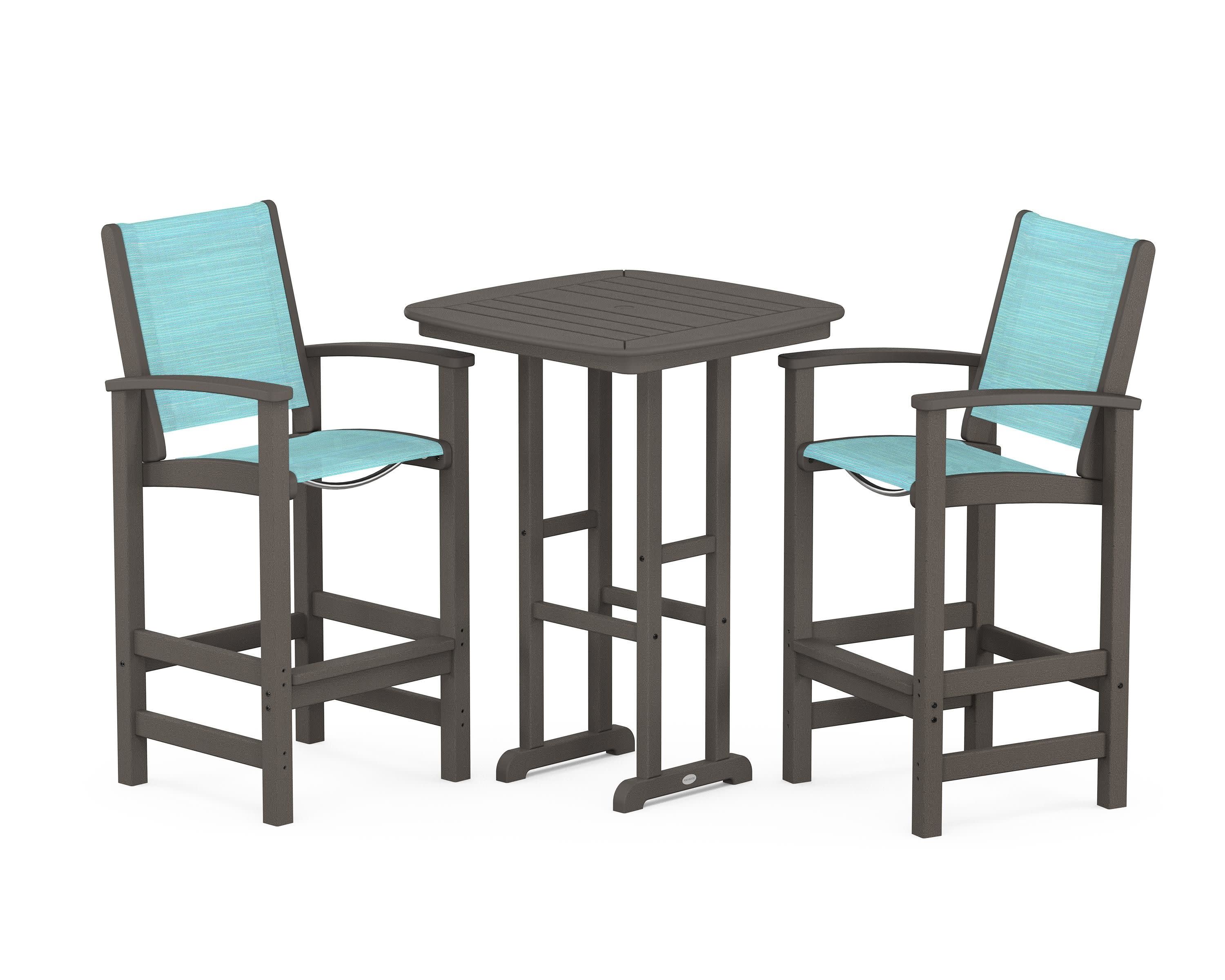 Coastal 3-Piece Bar Set in Vintage Coffee / Dupioni Aquamarine Sling