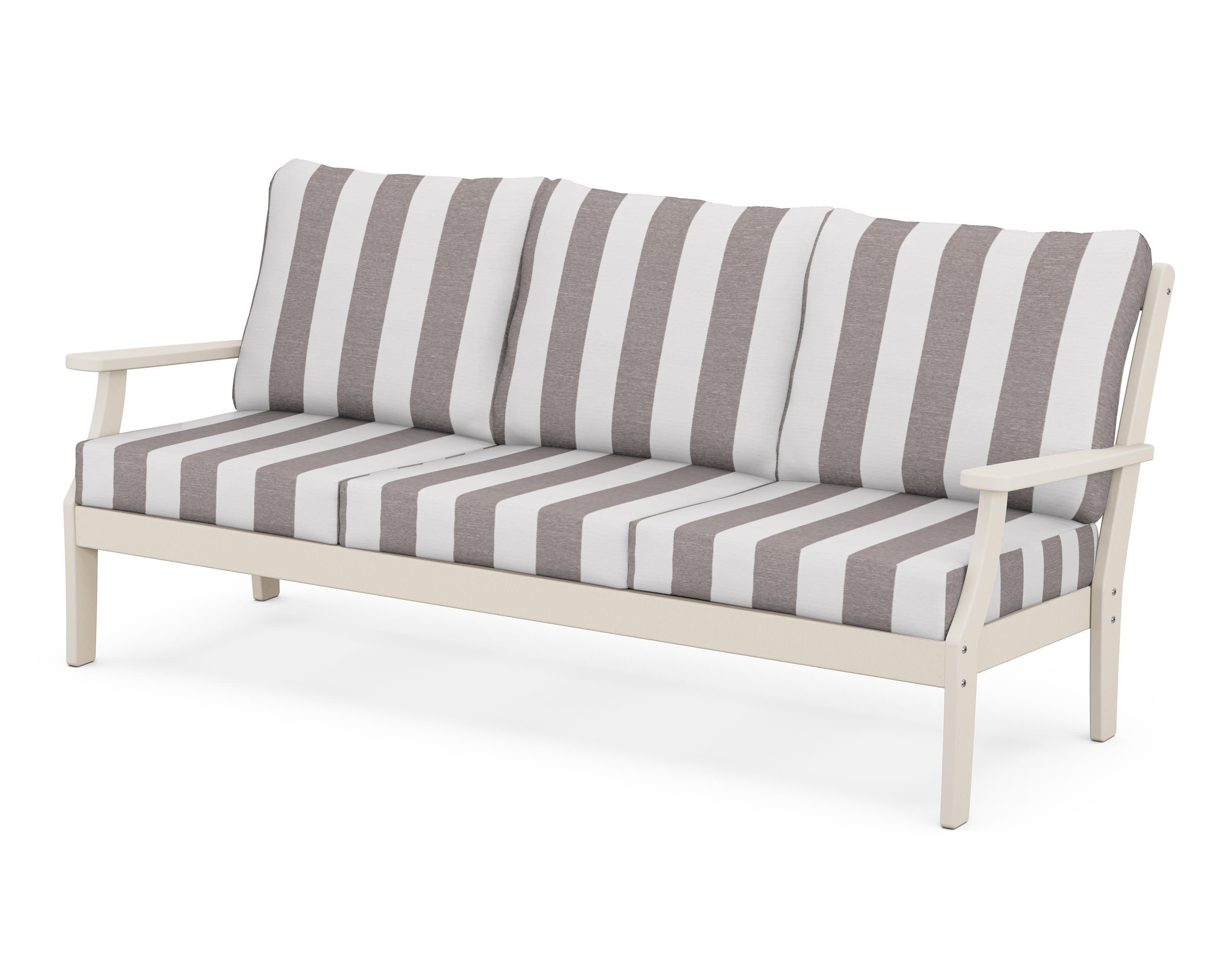 Braxton Deep Seating Sofa in Sand / Cabana Stripe Grey Mist
