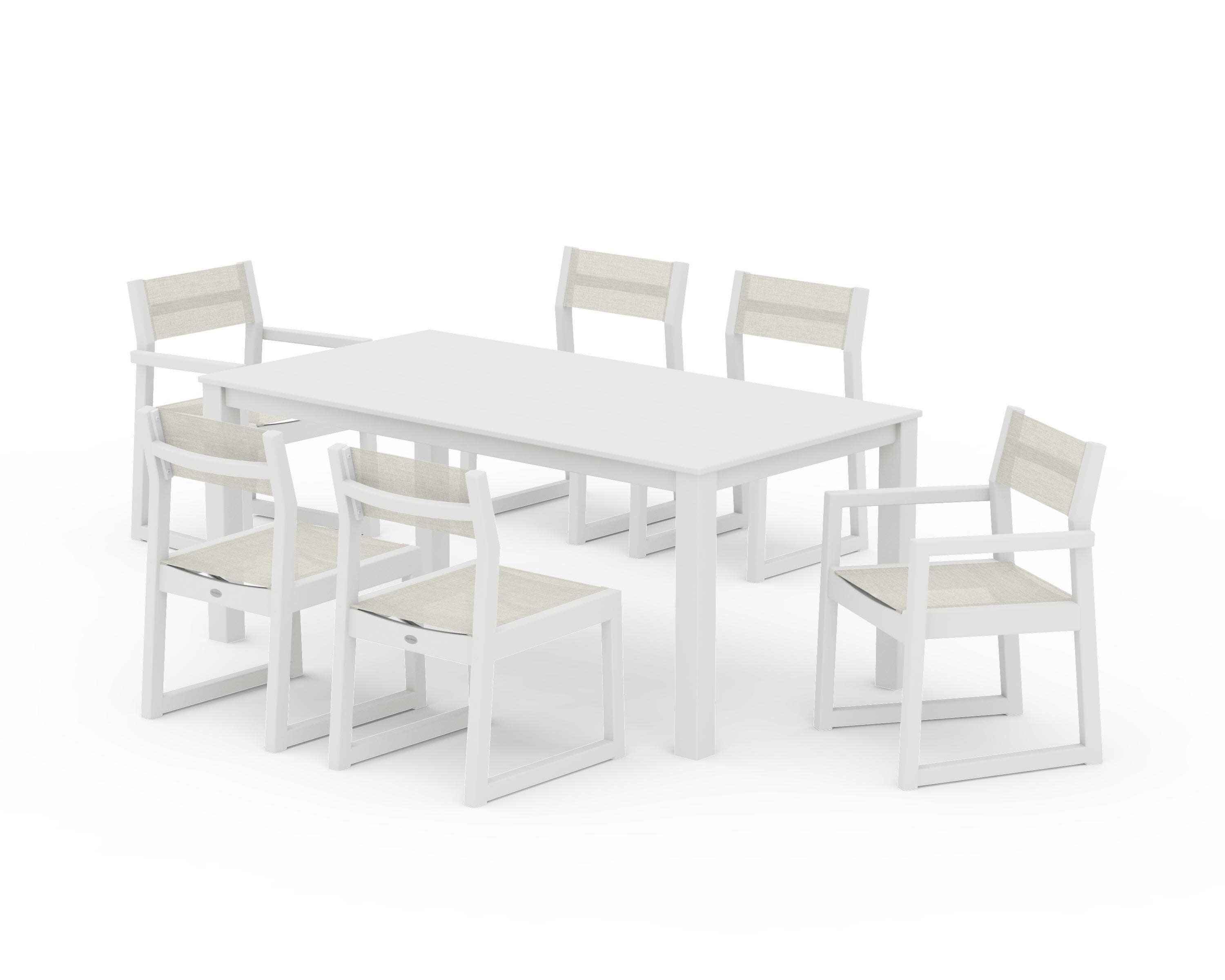 EDGE Sling 7-Piece Parsons Dining Set in Vintage White / Parchment Sling