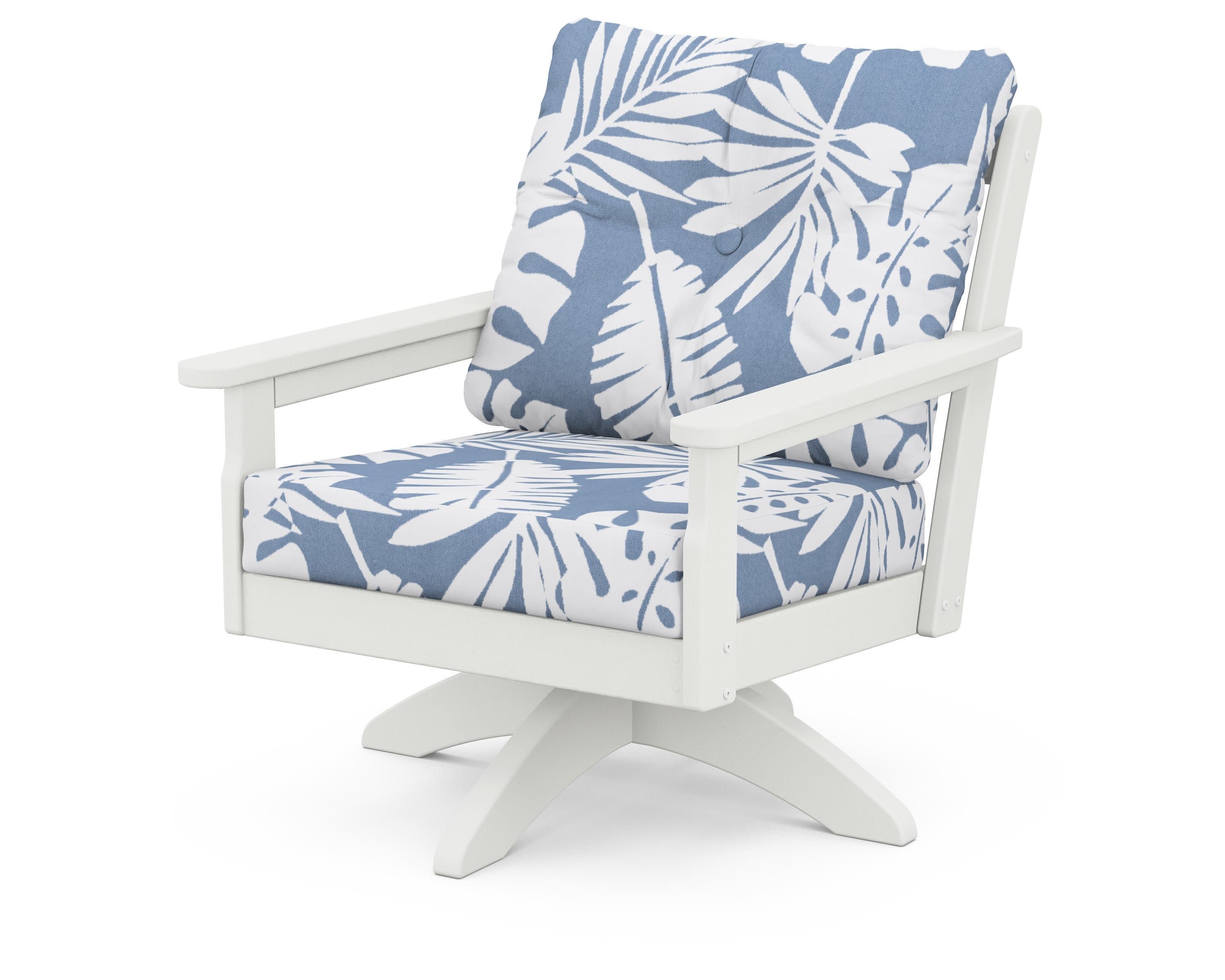 Vineyard Deep Seating Swivel Chair in Vintage White / Leaf Sky Blue