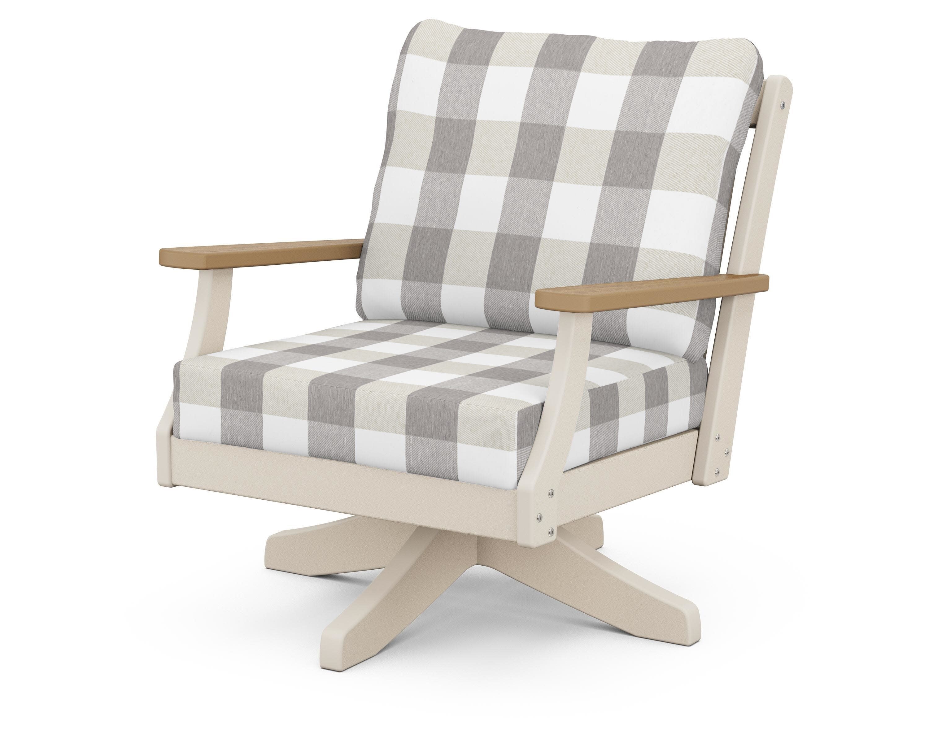 Braxton Deep Seating Swivel Chair in Sand / Natural / Buffalo Plaid Grey Mist