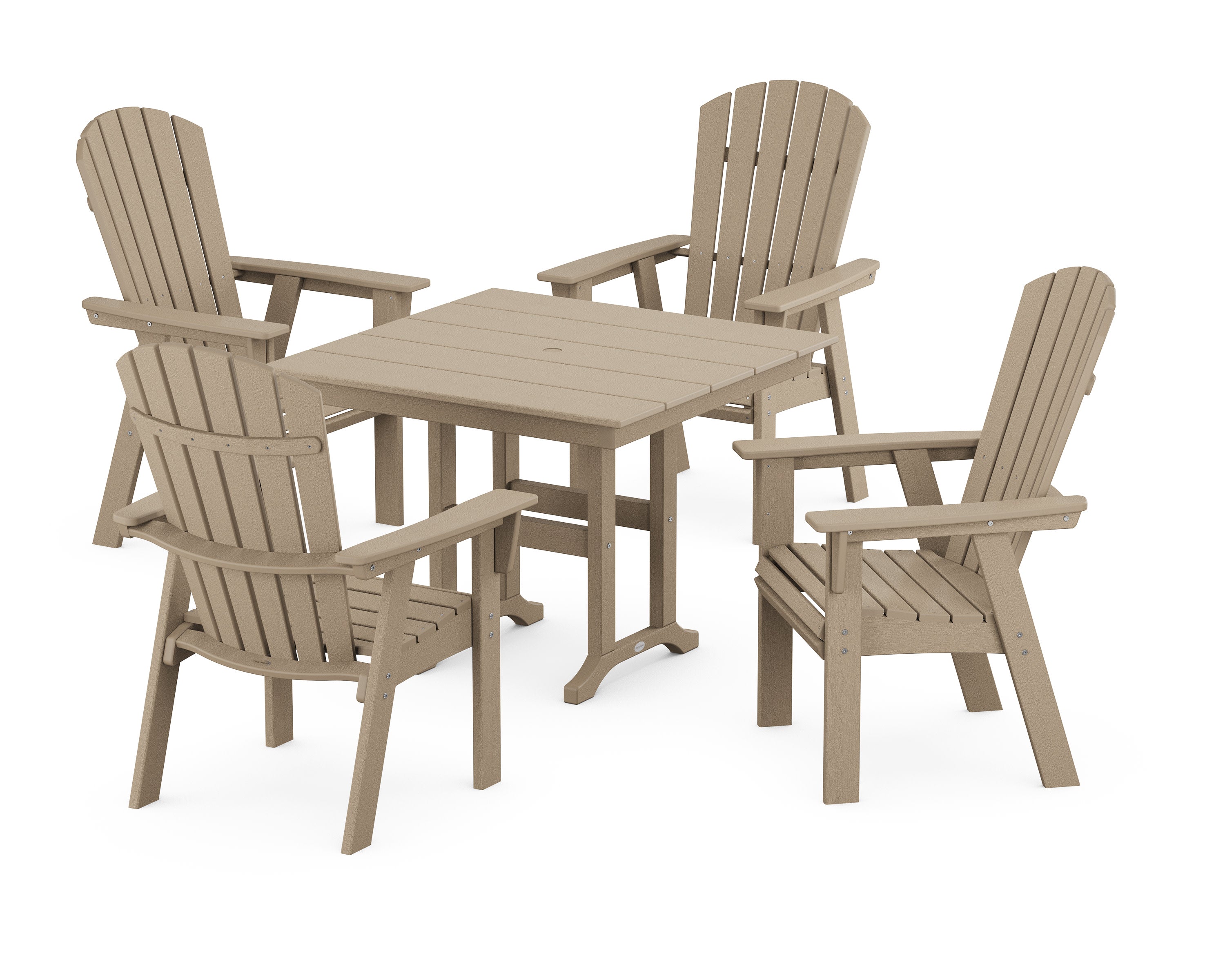 Nautical Curveback Adirondack 5-Piece Farmhouse Dining Set in Vintage Sahara