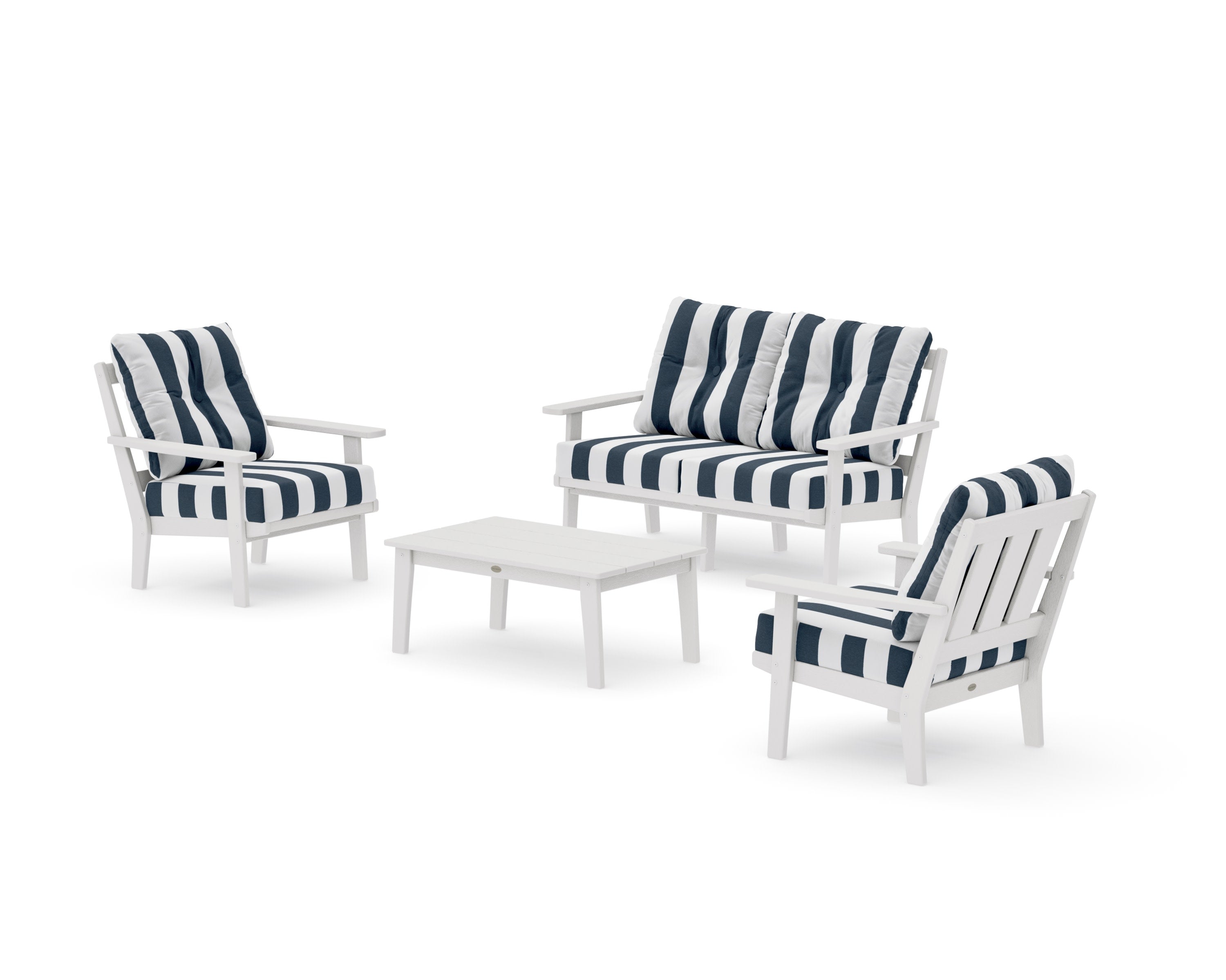 Oxford 4-Piece Deep Seating Set with Loveseat in Vintage White / Cabana Stripe Marine Indigo