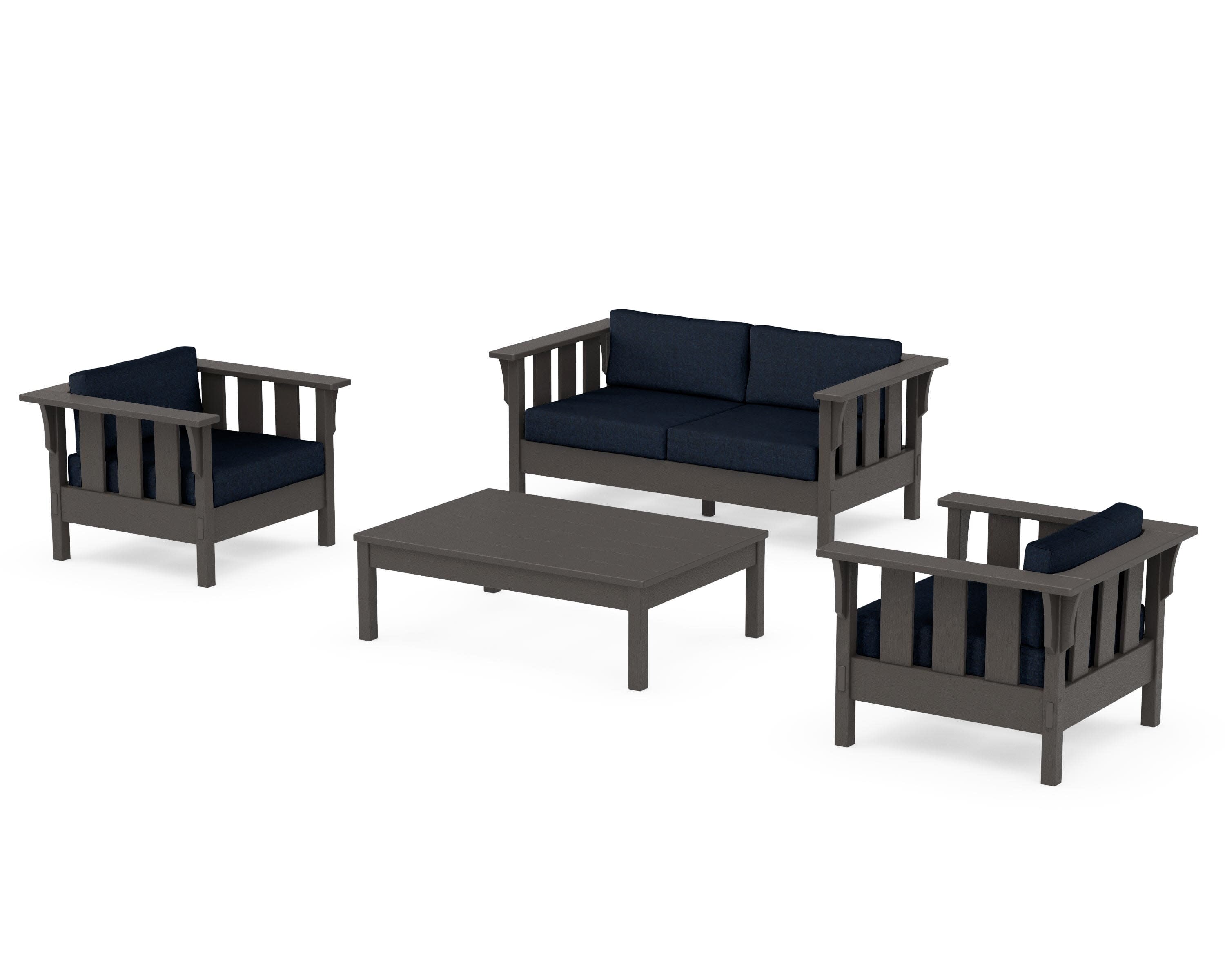 Acadia 4-Piece Deep Seating Set with Loveseat in Vintage Coffee / Marine Indigo