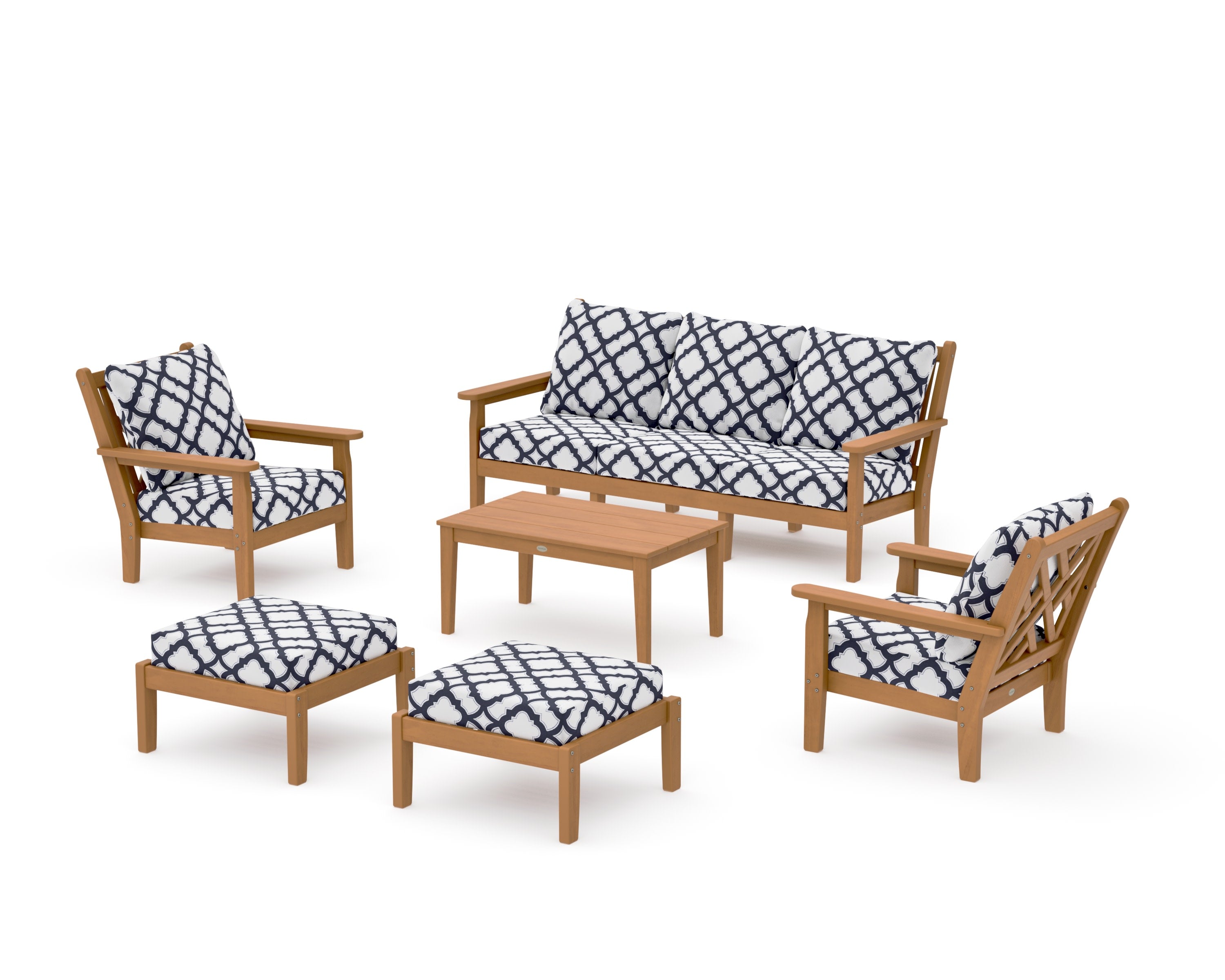 Chippendale 6-Piece Lounge Sofa Set in Natural / Trellis Navy