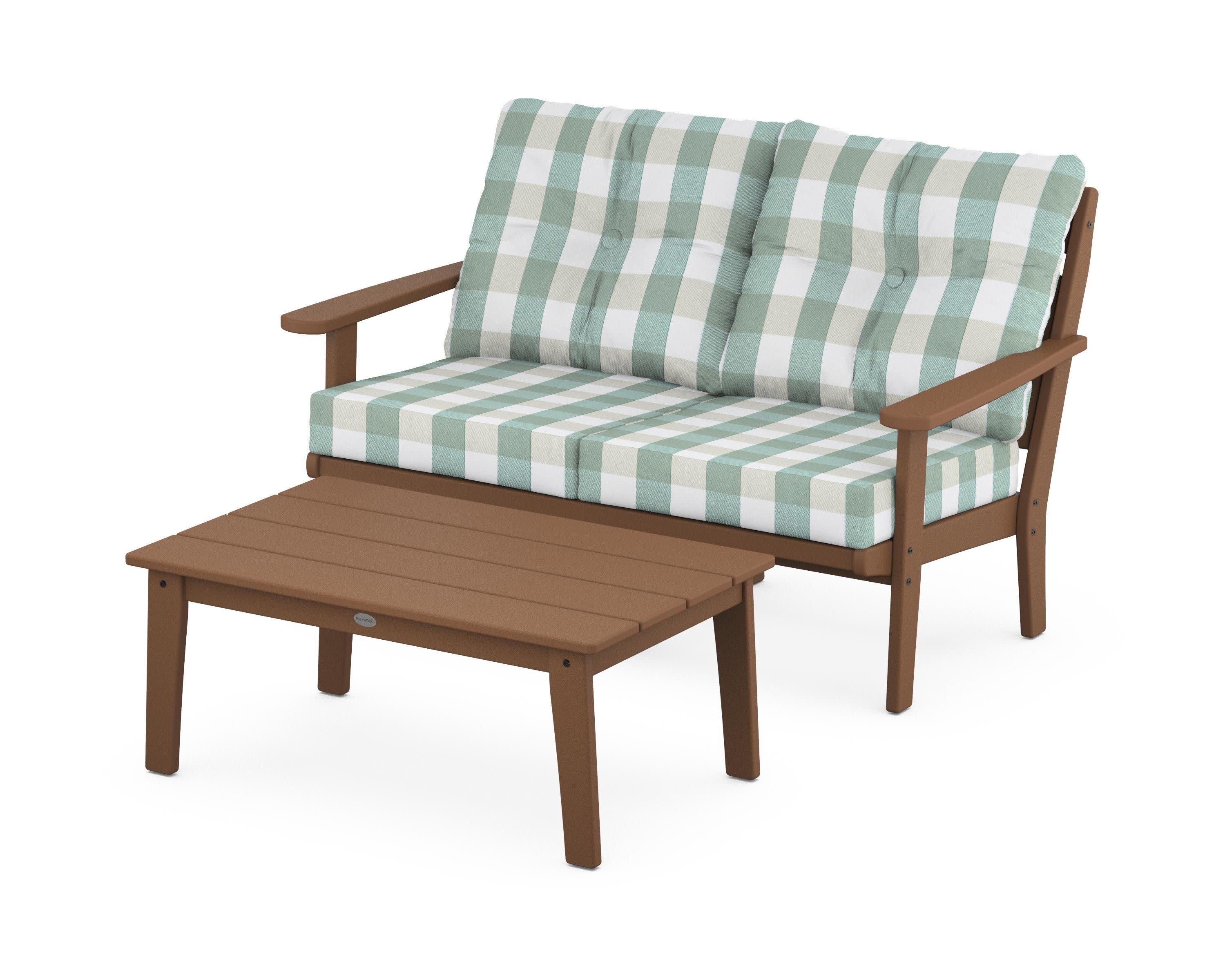 Lakeside 2-Piece Lounge Loveseat Set in Teak / Buffalo Plaid Glacier Spa