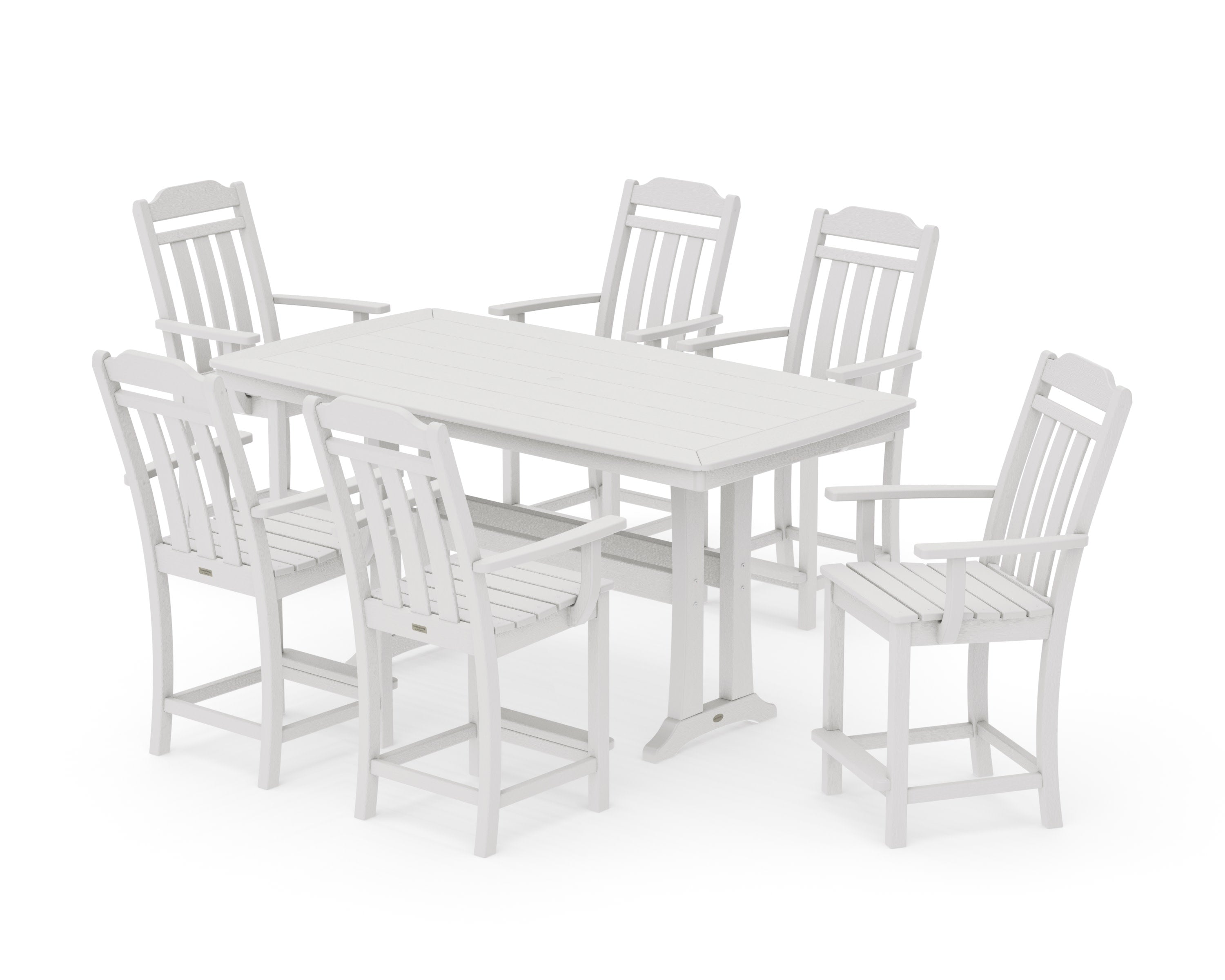 Cottage Arm Chair 7-Piece Counter Set with Trestle Legs in Vintage White