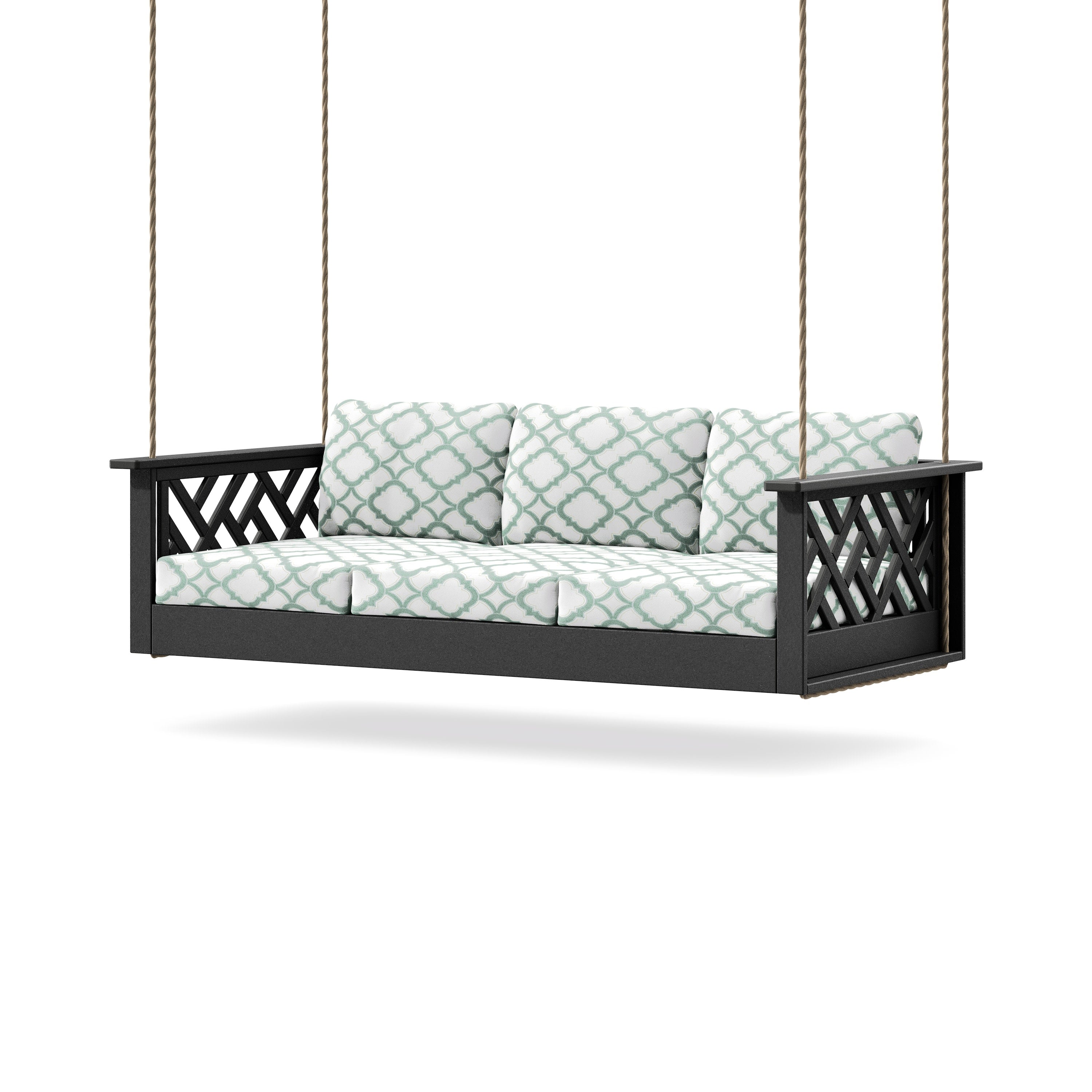 Chippendale Daybed Swing in Black / Trellis Glacier Spa