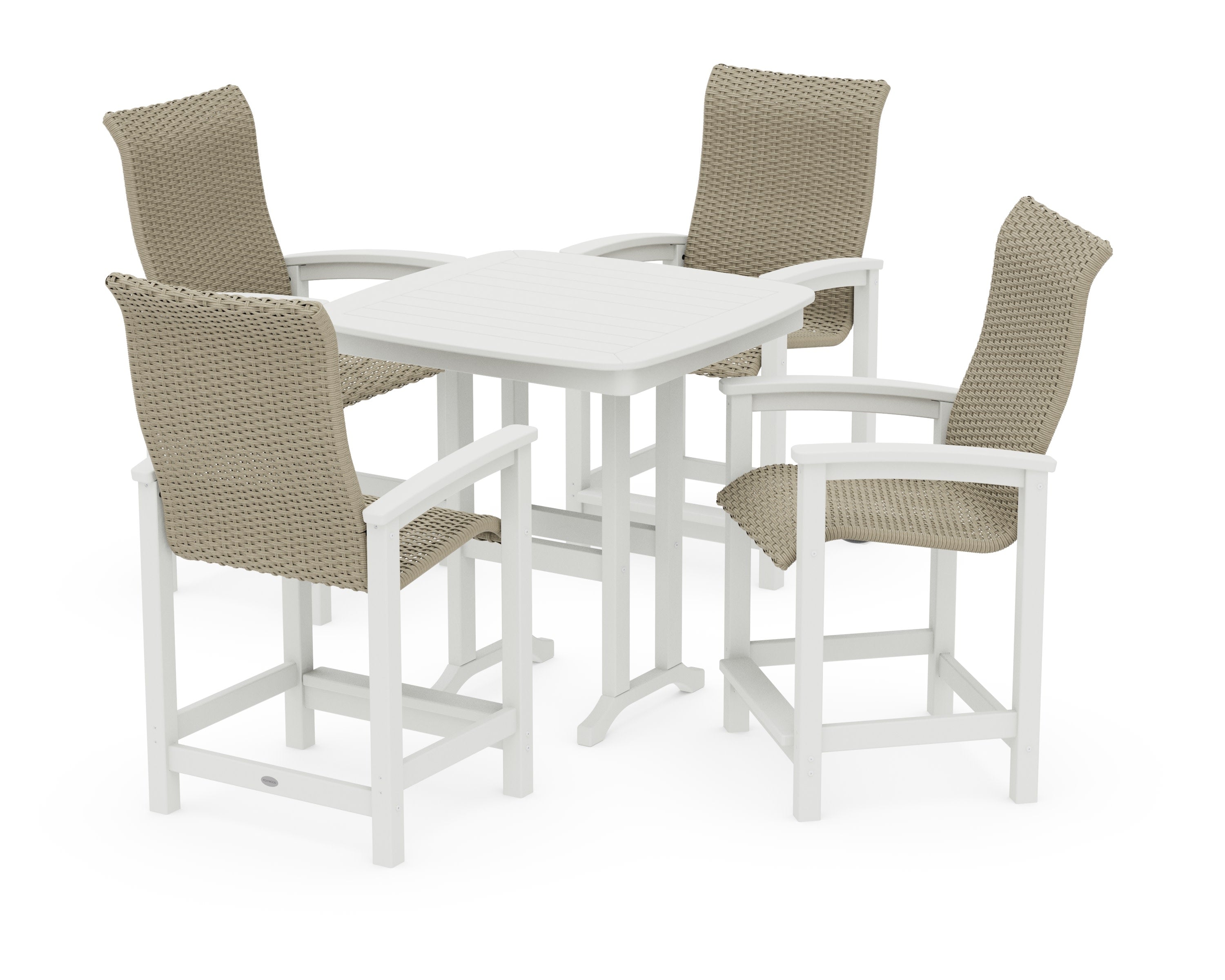 Coastal Woven High-Back 5-Piece Counter Set in White / Dune Grass