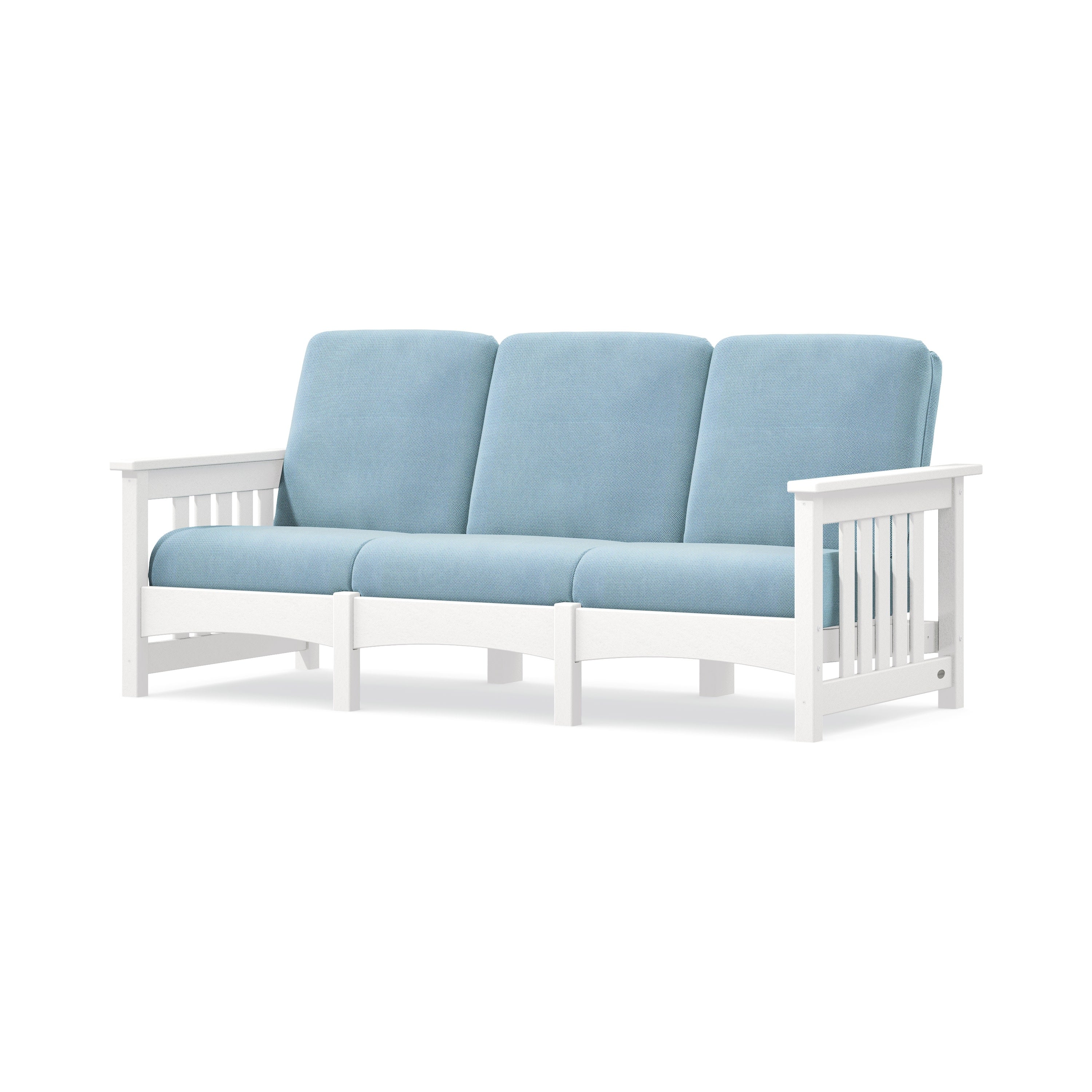 Club Mission Sofa in White / Lattice Sky Blue