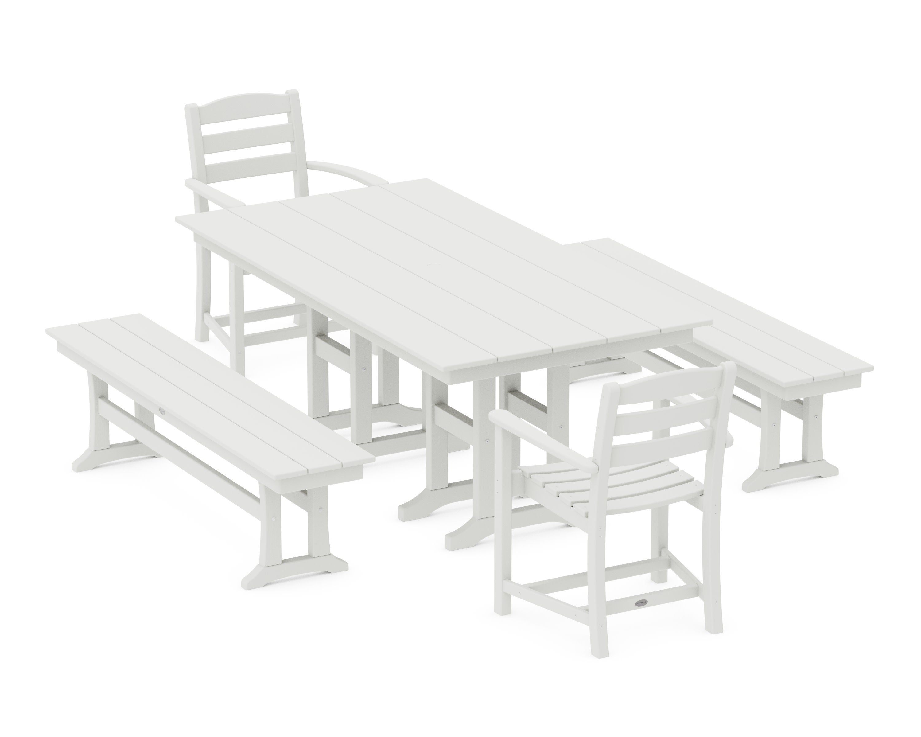 La Casa Caf 5-Piece Farmhouse Dining Set with Benches in Vintage White