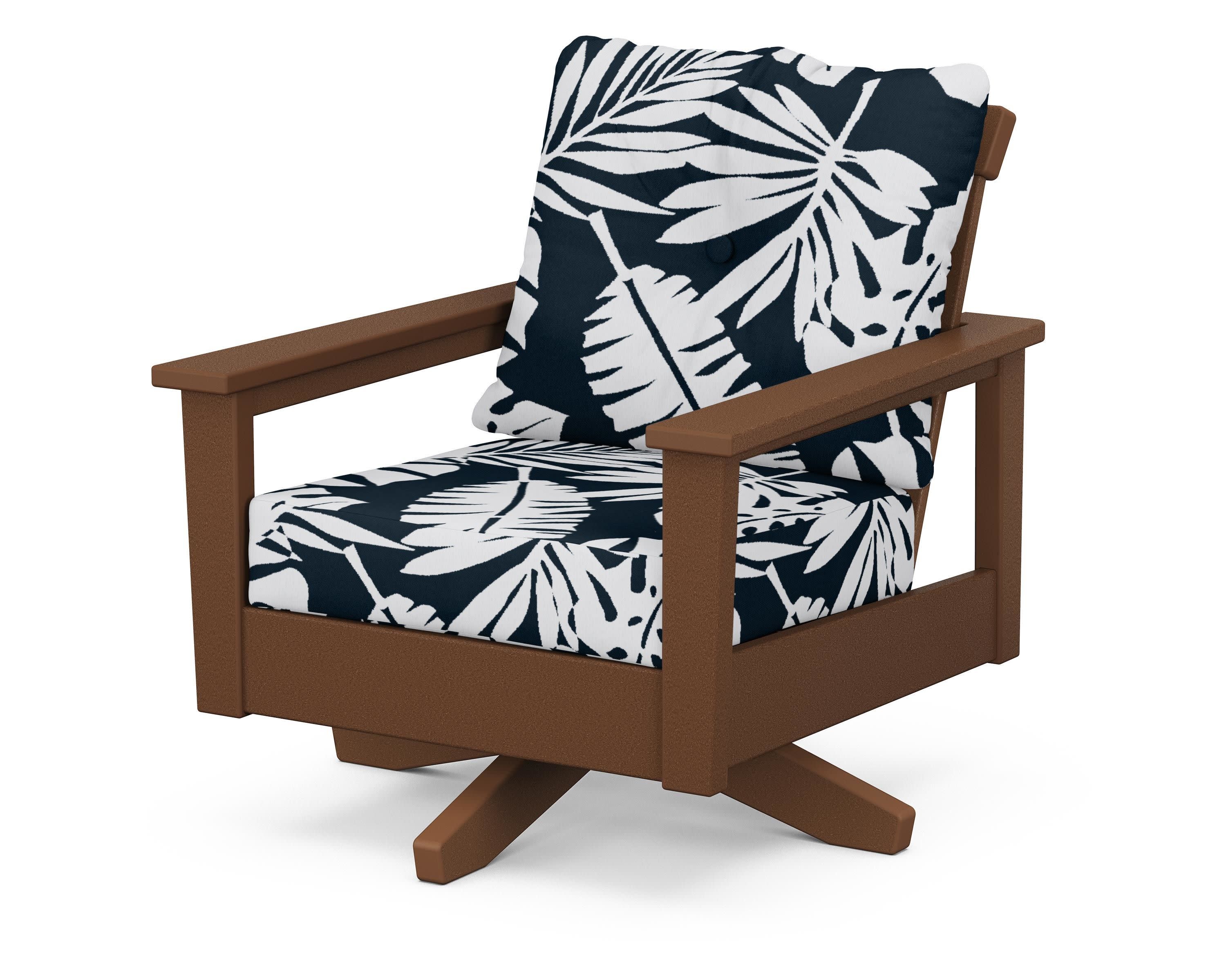 Prescott Deep Seating Swivel Chair in Teak / Leaf Marine Indigo