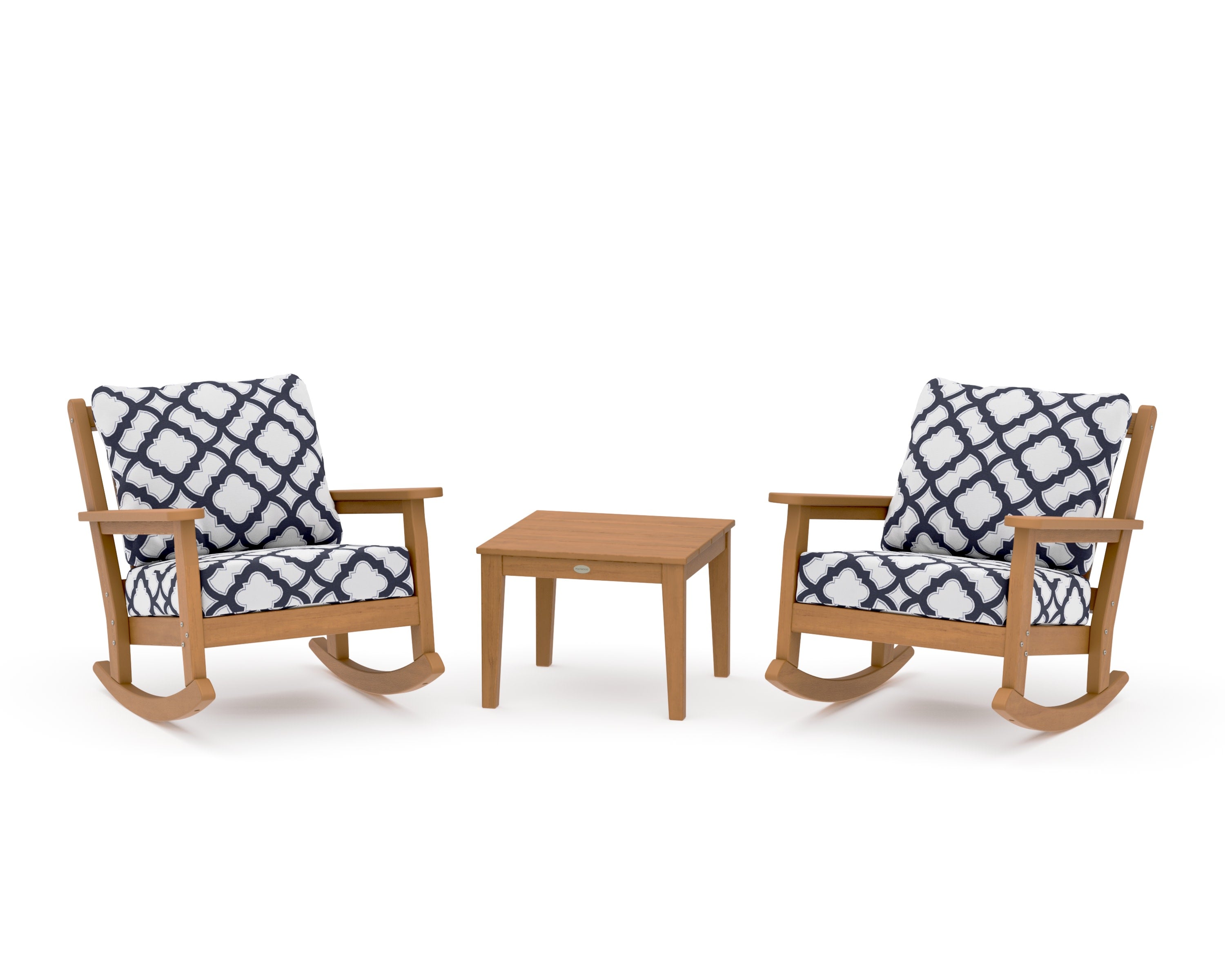 Chippendale 3-Piece Deep Seating Rocker Set in Natural / Trellis Navy
