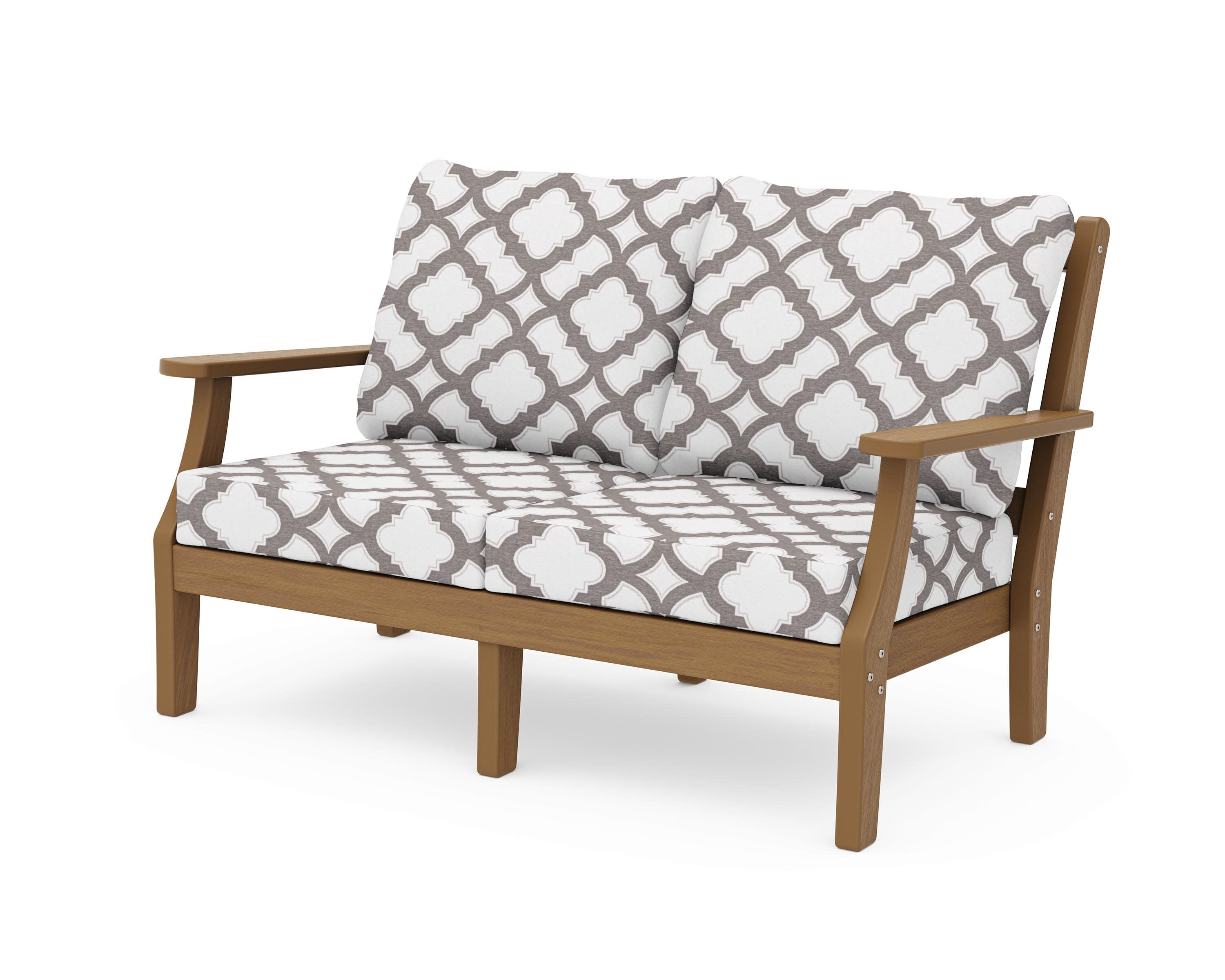 Chinoiserie Deep Seating Loveseat in Natural / Trellis Grey Mist