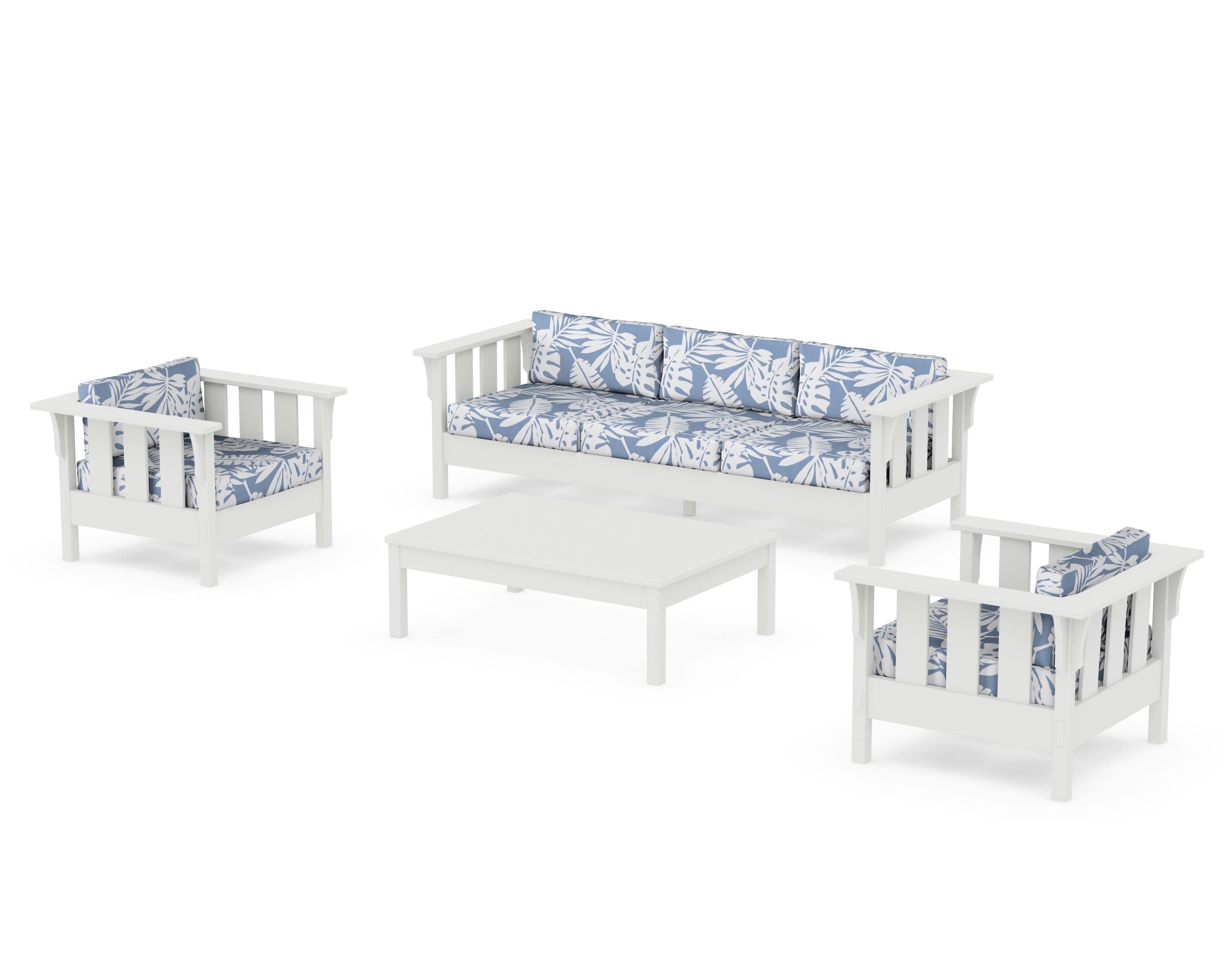 Acadia 4-Piece Deep Seating Set with Sofa in Vintage White / Leaf Sky Blue