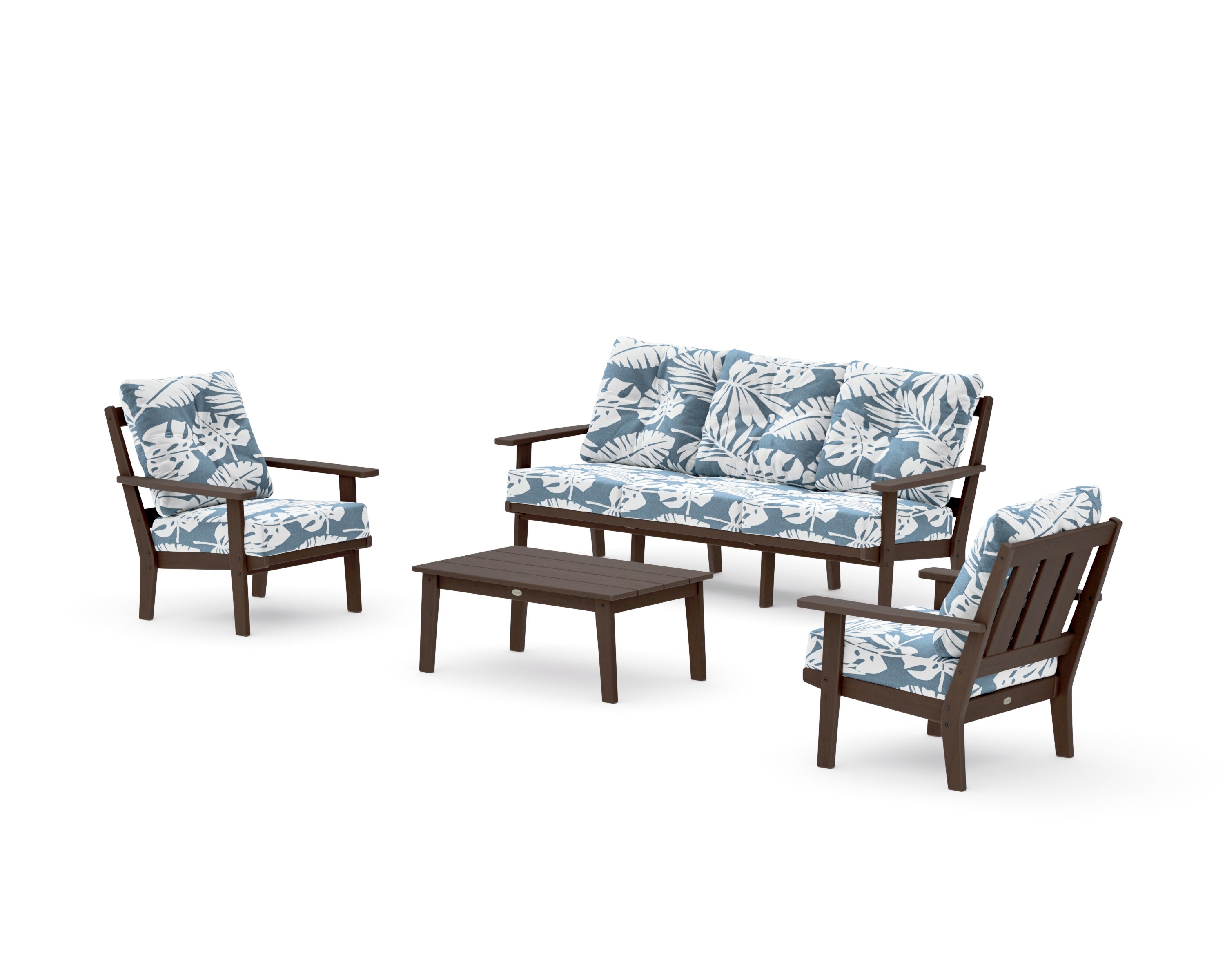 Oxford 4-Piece Deep Seating Set with Sofa in Kona / Leaf Sky Blue
