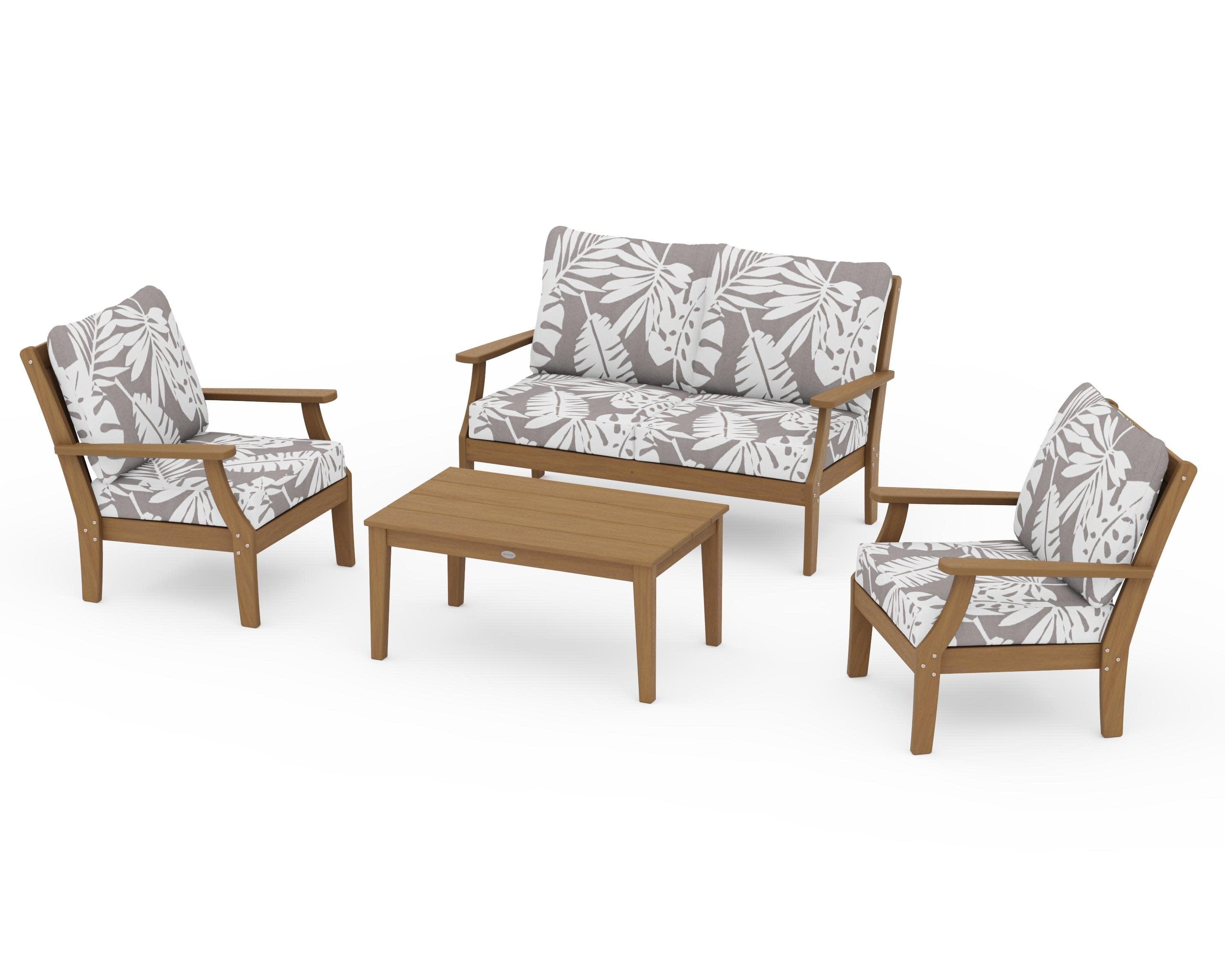 Braxton 4-Piece Deep Seating Chair Set in Natural / Leaf Grey Mist