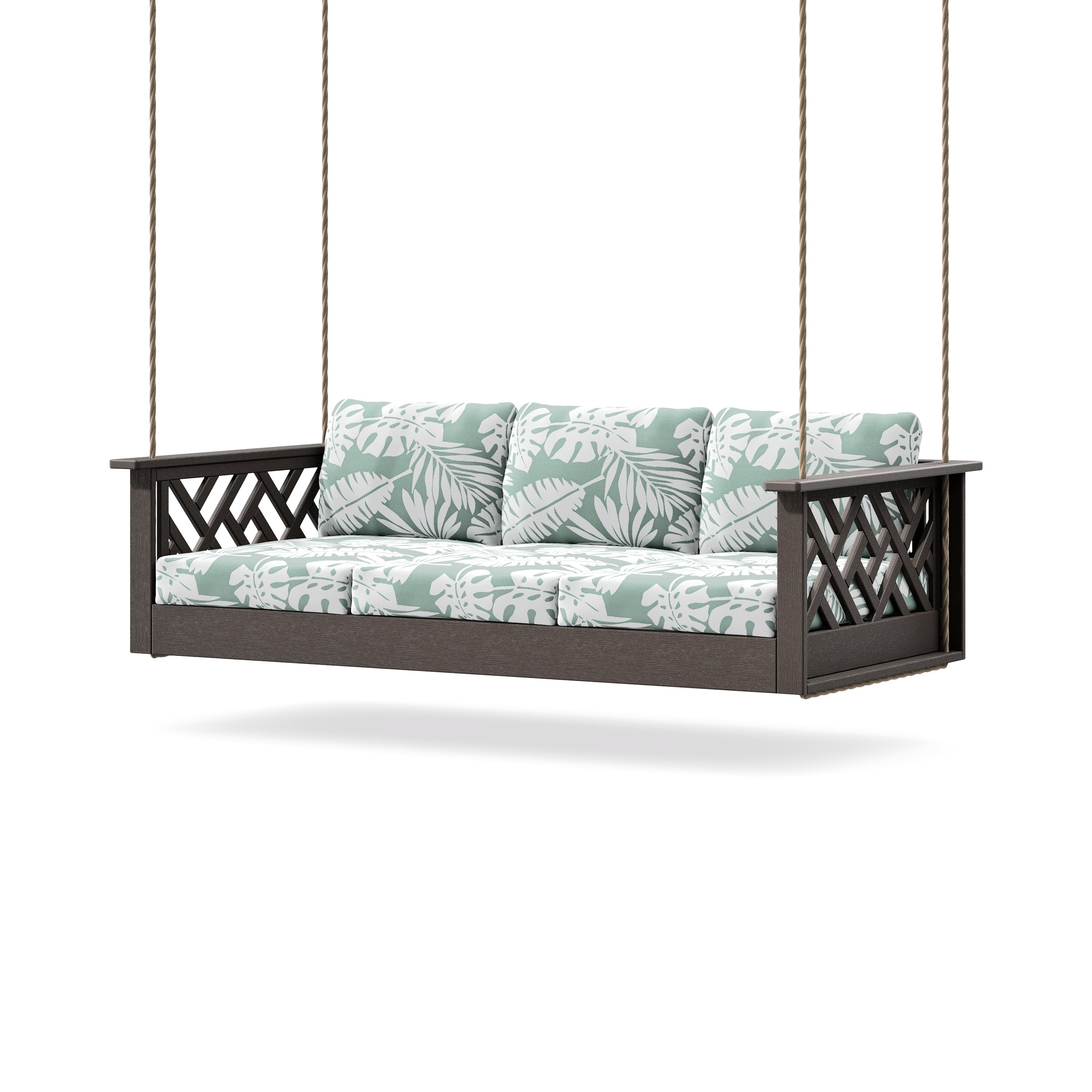 Chippendale Daybed Swing in Vintage Coffee / Leaf Glacier Spa