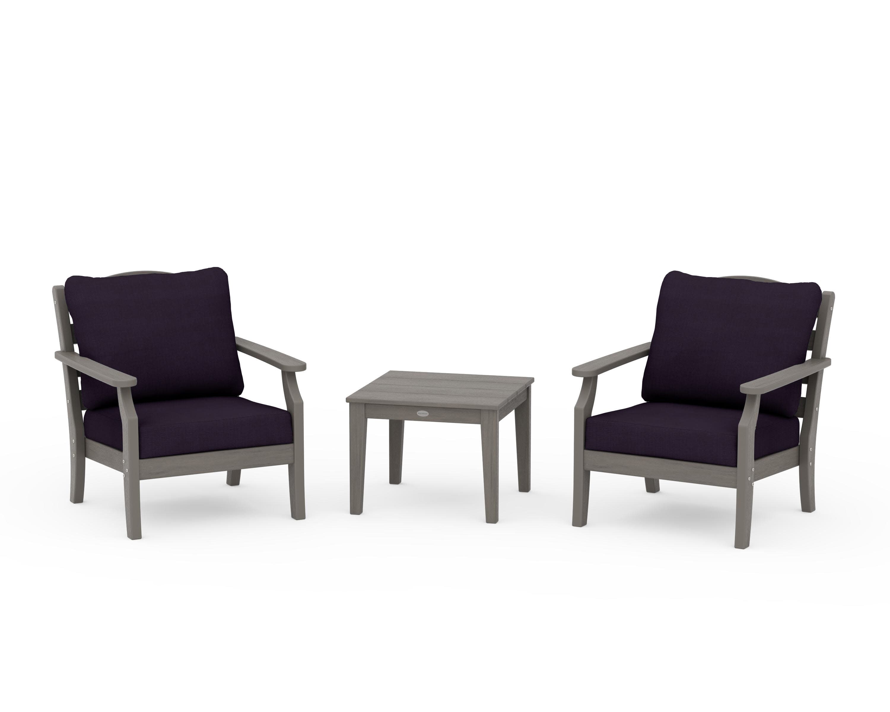 Savannah 3-Piece Deep Seating Set in Driftwood / Navy Linen