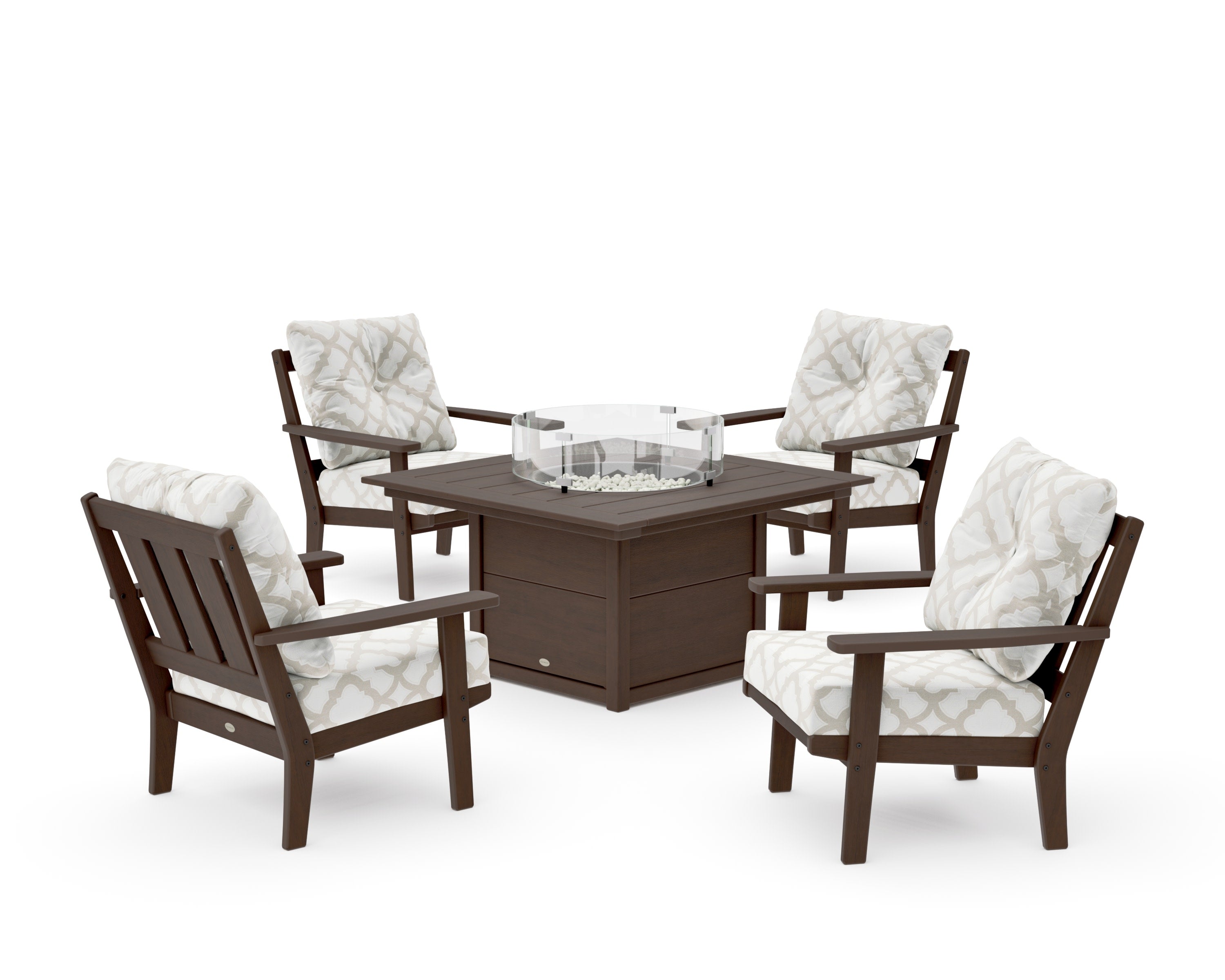 Oxford 5-Piece Deep Seating Set with Fire Pit Table in Kona / Trellis Dune Burlap