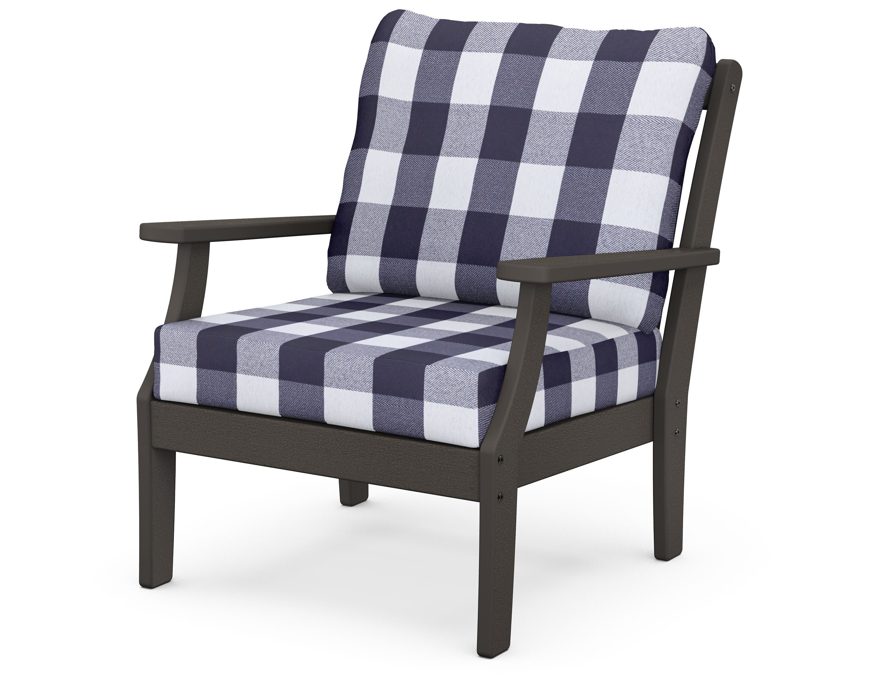 Braxton Deep Seating Chair in Vintage Coffee / Buffalo Plaid Navy