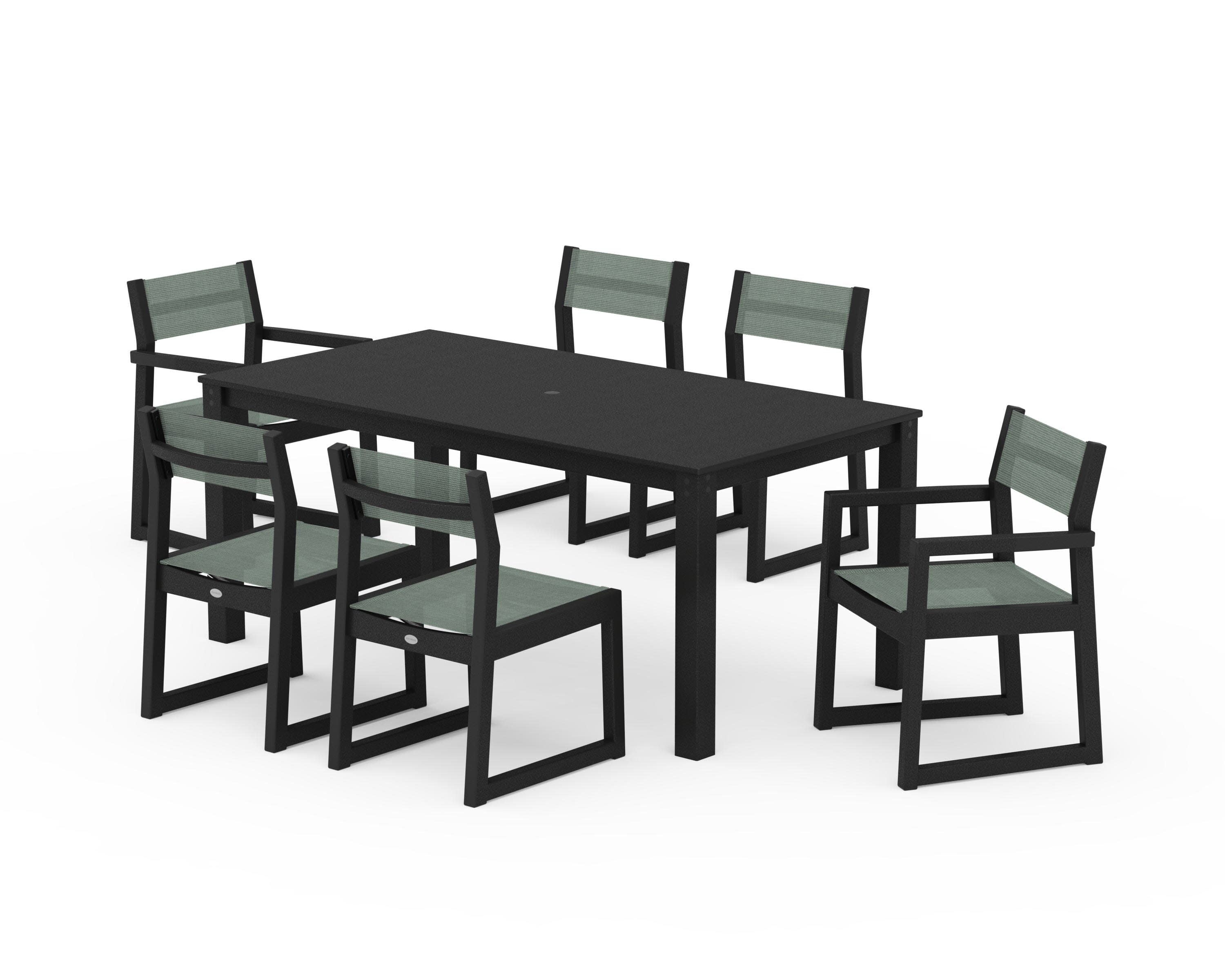 EDGE Sling 7-Piece Parsons Dining Set in Black / Dupioni Sea Mist Sling
