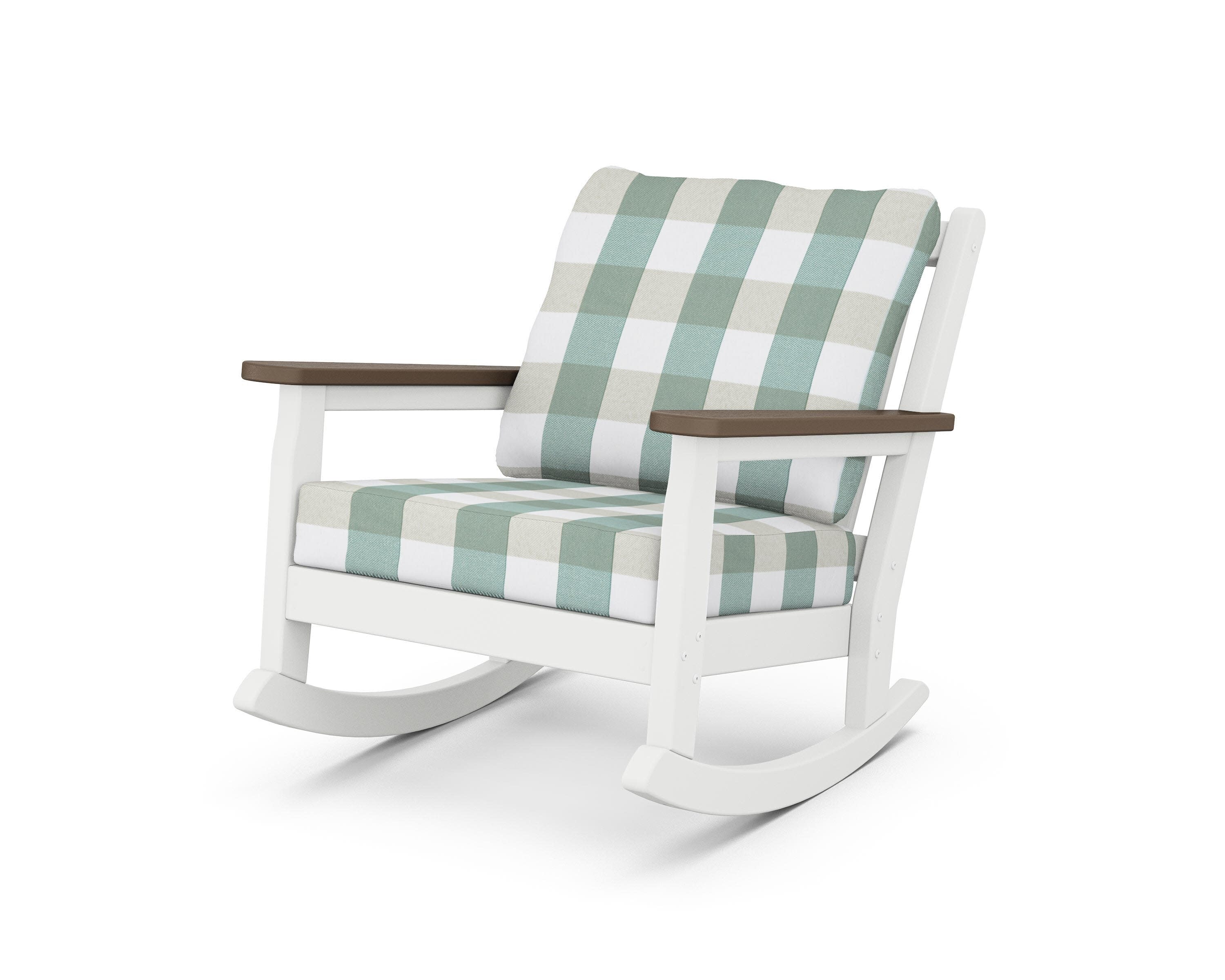 Chippendale Deep Seating Rocking Chair in White / Kona / Buffalo Plaid Glacier Spa