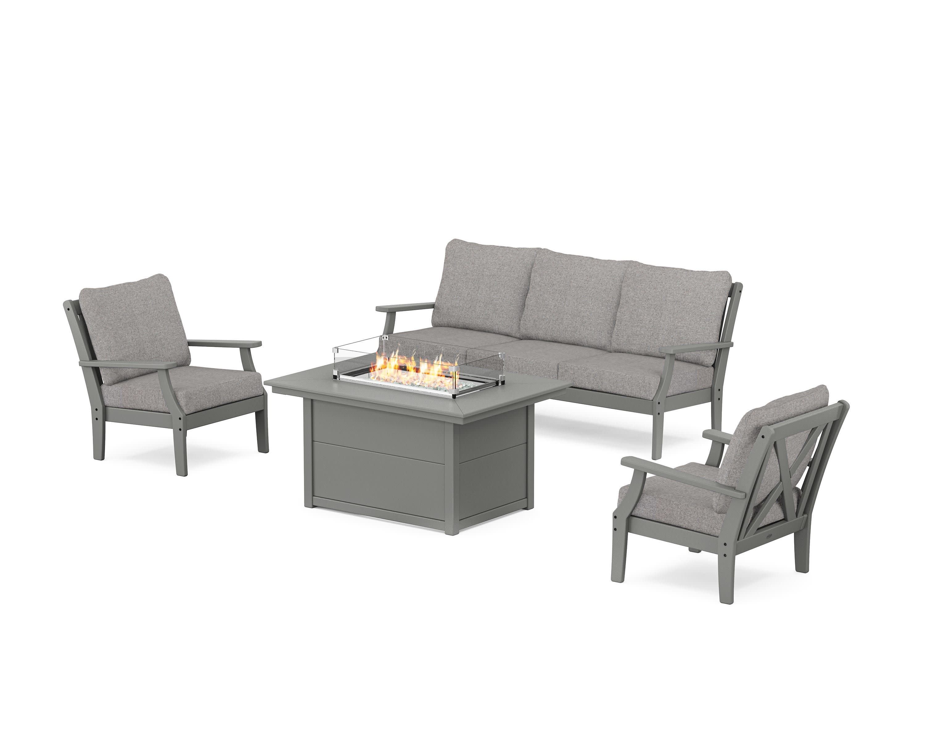 Braxton Deep Seating Fire Pit Table Set in Slate Grey / Grey Mist