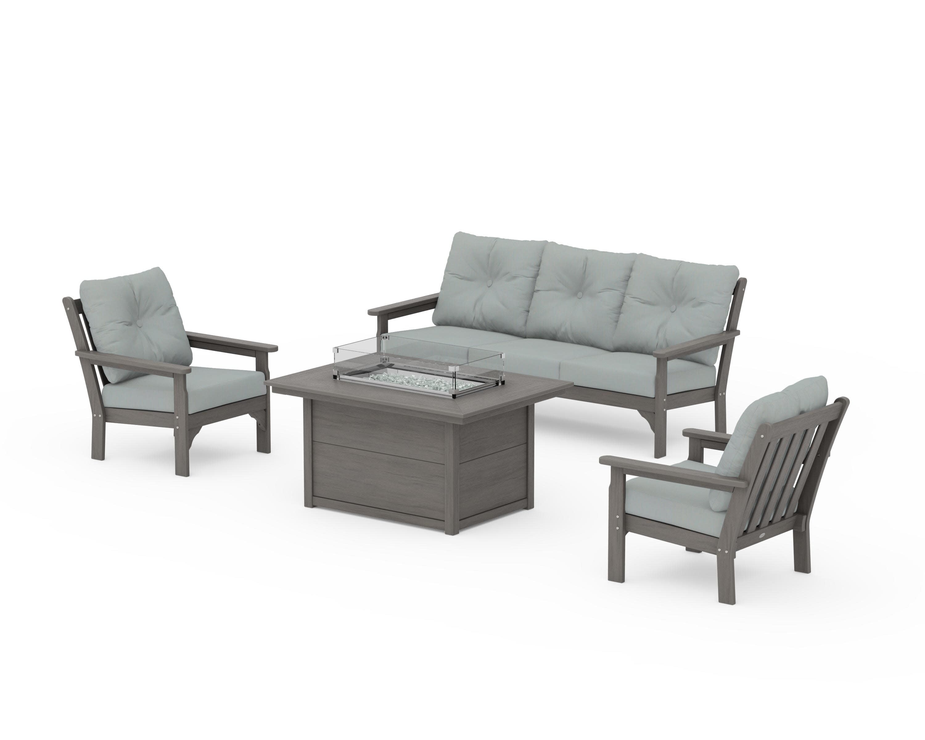 Vineyard Deep Seating Fire Pit Table Set in Driftwood / Spa