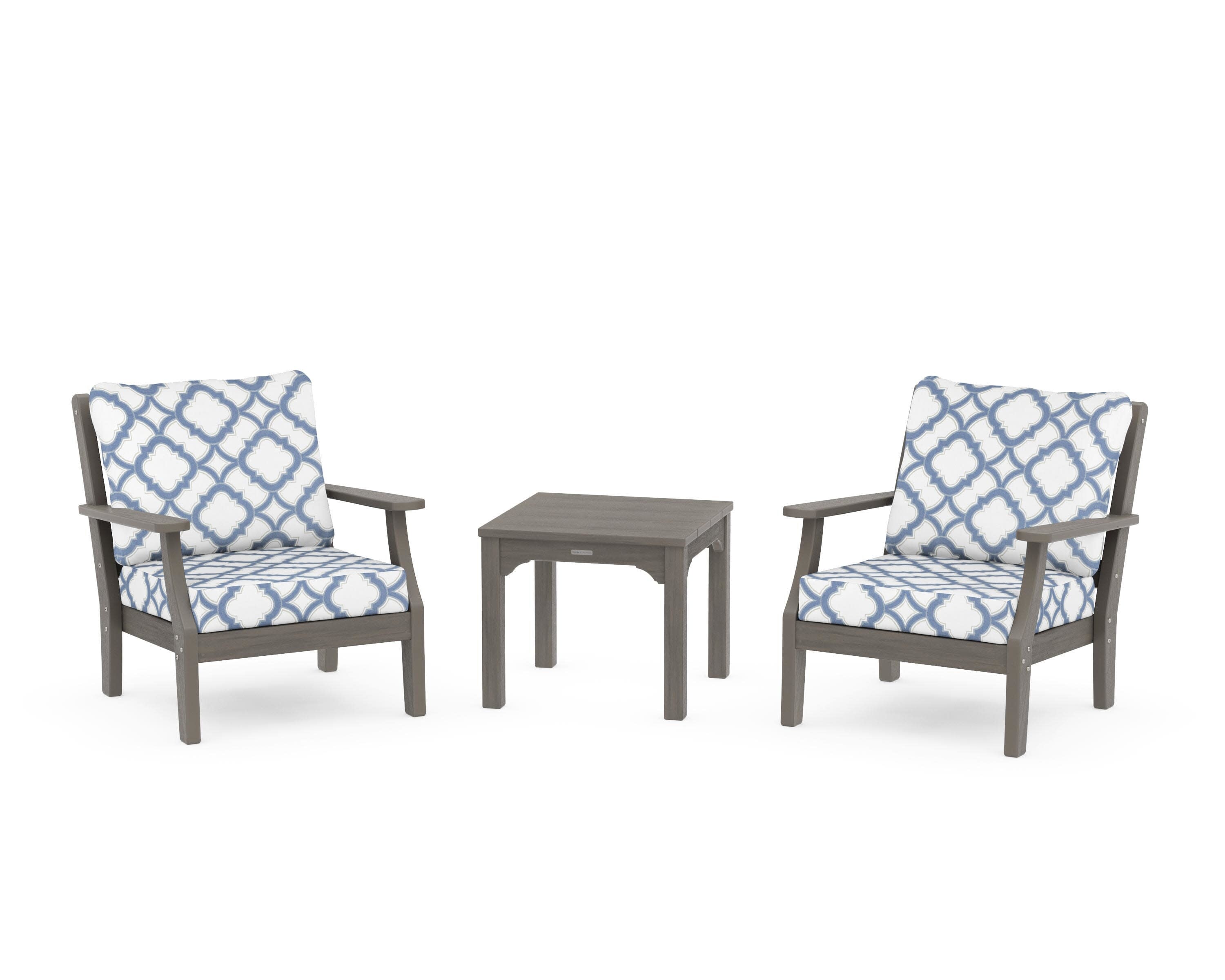 Chinoiserie 3-Piece Deep Seating Set in Driftwood / Trellis Sky Blue