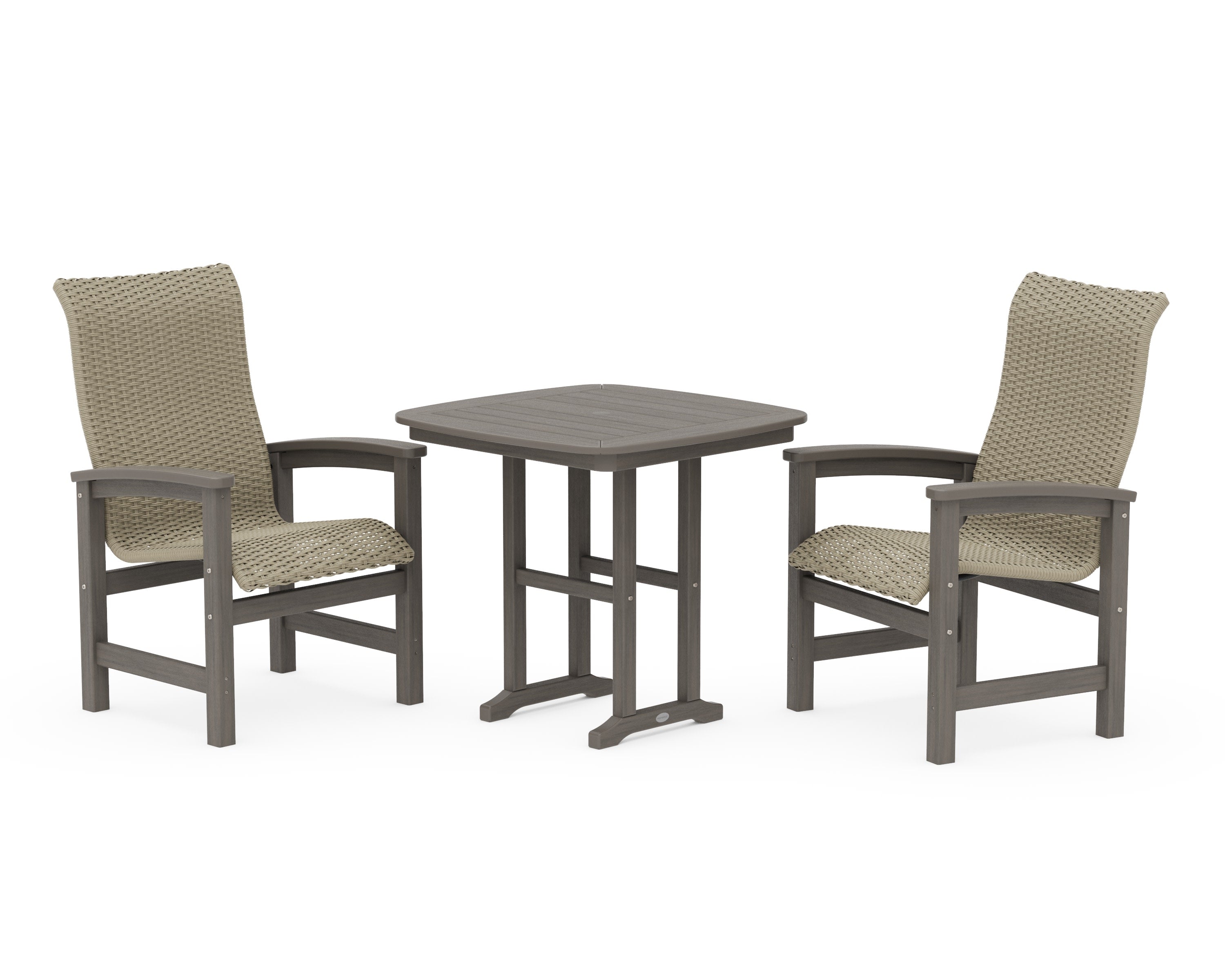 Coastal Woven High-Back 3-Piece Dining Set in Driftwood / Dune Grass
