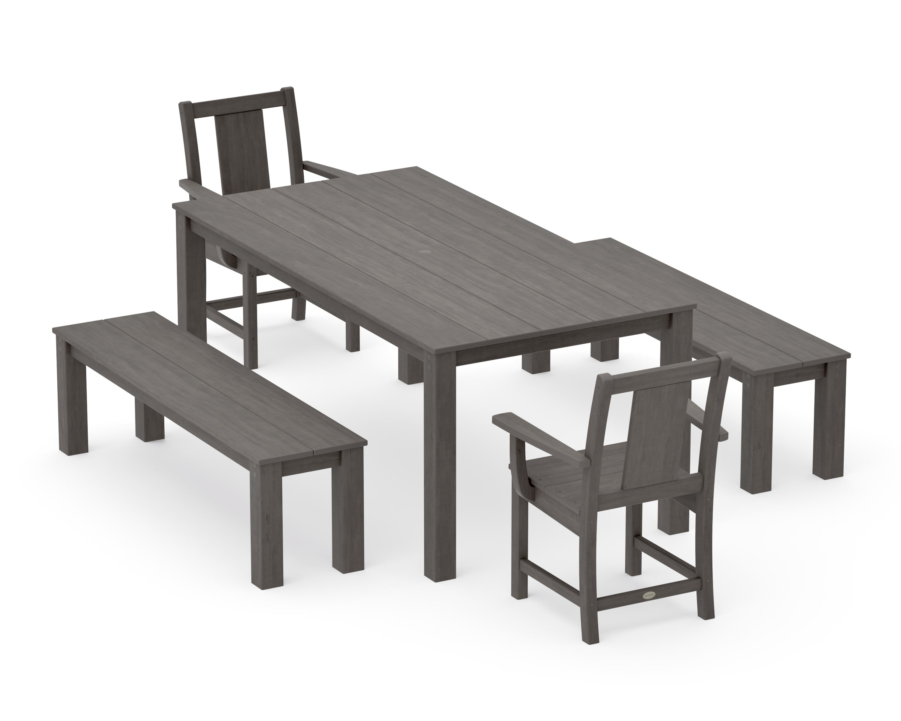 Prairie 5-Piece Parsons Dining Set with Benches in Driftwood