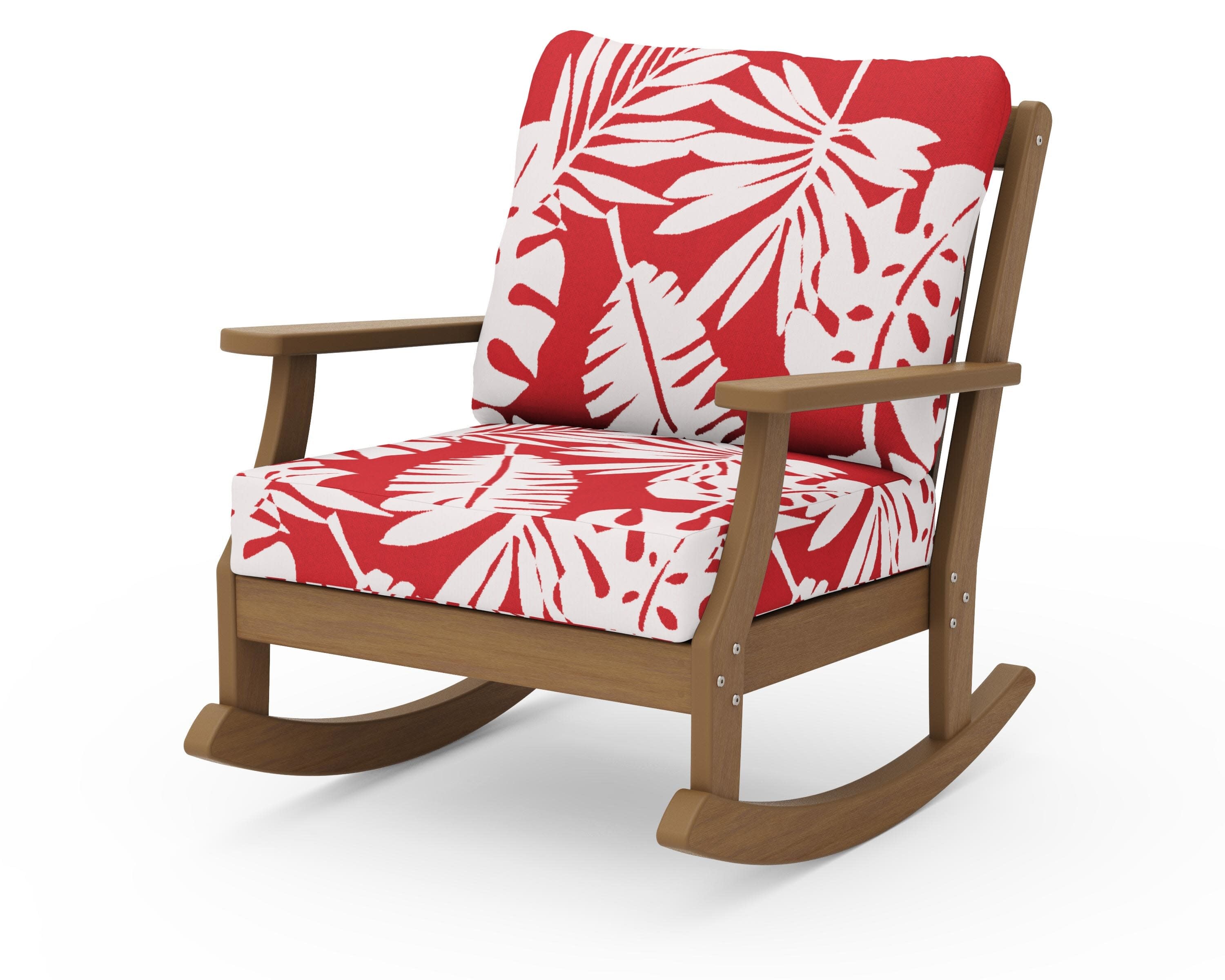 Braxton Deep Seating Rocking Chair in Natural / Leaf Crimson