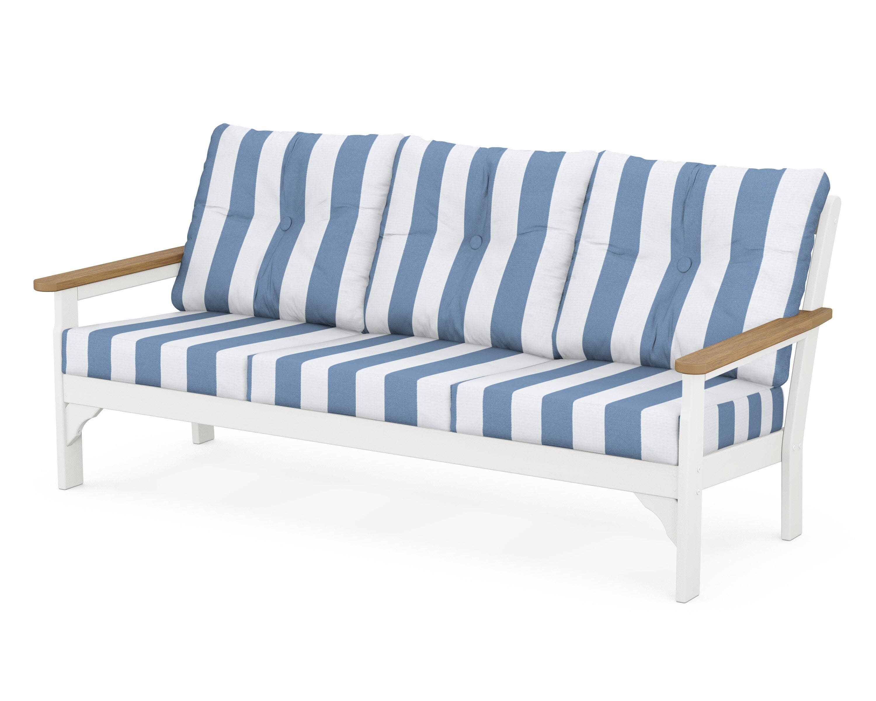 Vineyard Deep Seating Sofa in White / Natural / Cabana Stripe Sky Blue